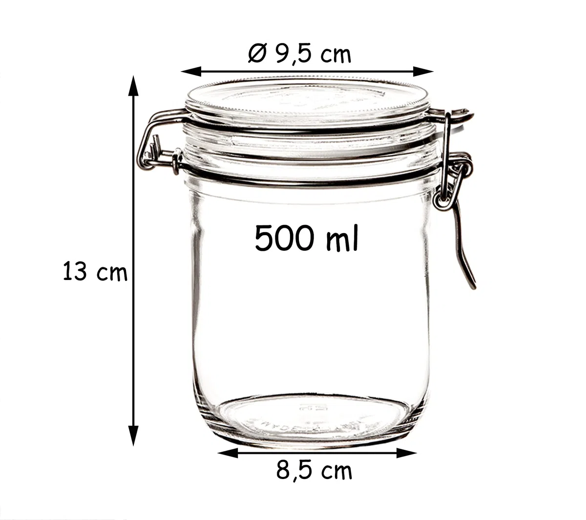 Bormioli Fido Set di 6 vasetti per conserve da 500 ml, con chiusura a leva, rotondi, con coperchio, ermetici