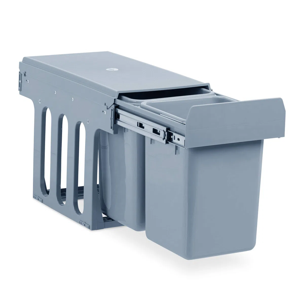 Relaxdays Pattumiera a Incasso Cucina, Estraibile, Doppio Contenitore Ciascuno 8 l, Plastica HLP 35,5x25x47 cm, Grigio