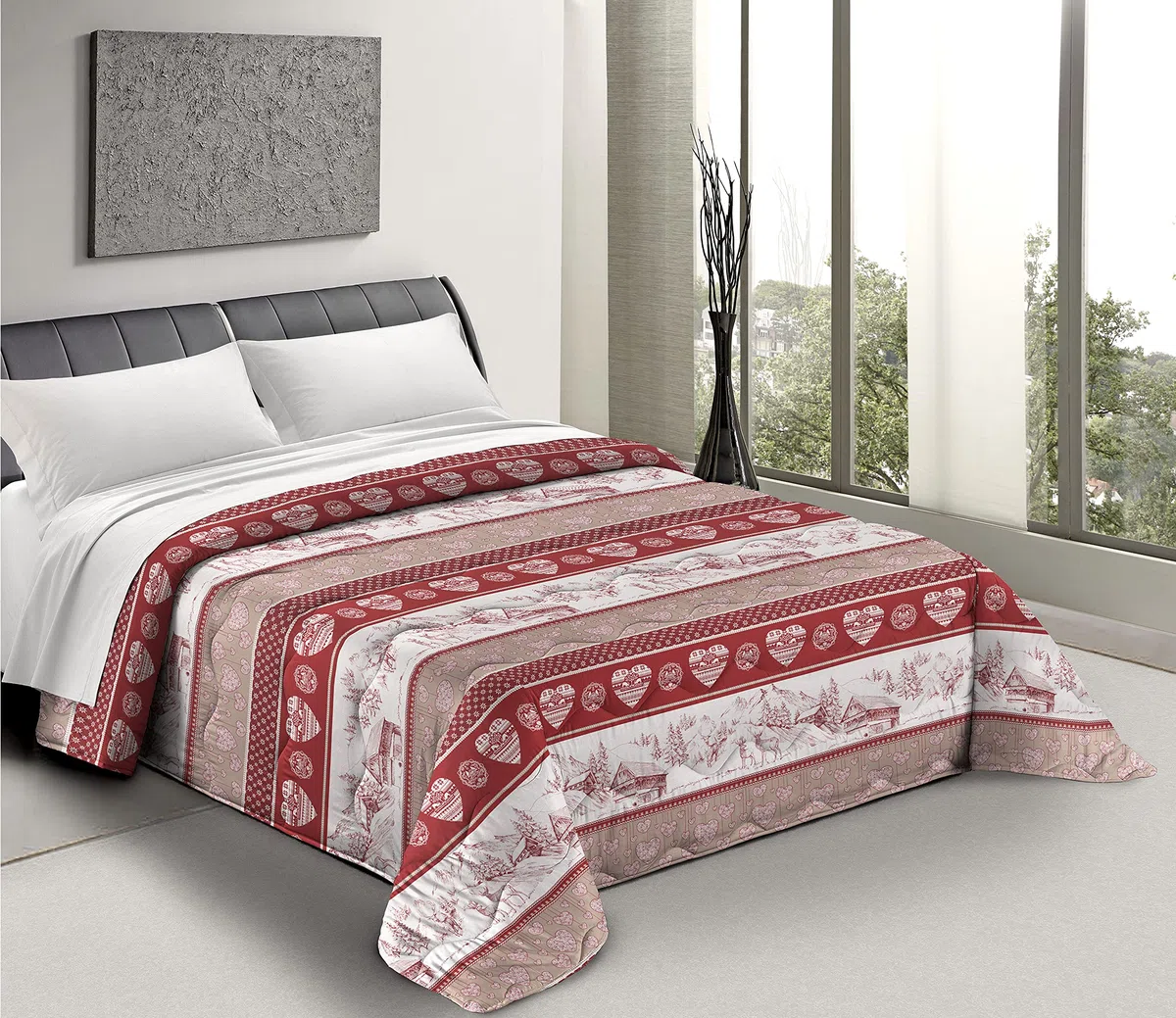 Tata Home Trapuntino Copriletto Trapuntato Primaverile Estivo 100 gr/mq Quilt Leggero Letto Singolo 160x260 cm Fantasia Tirolese Made in Italy MOD. Alpin