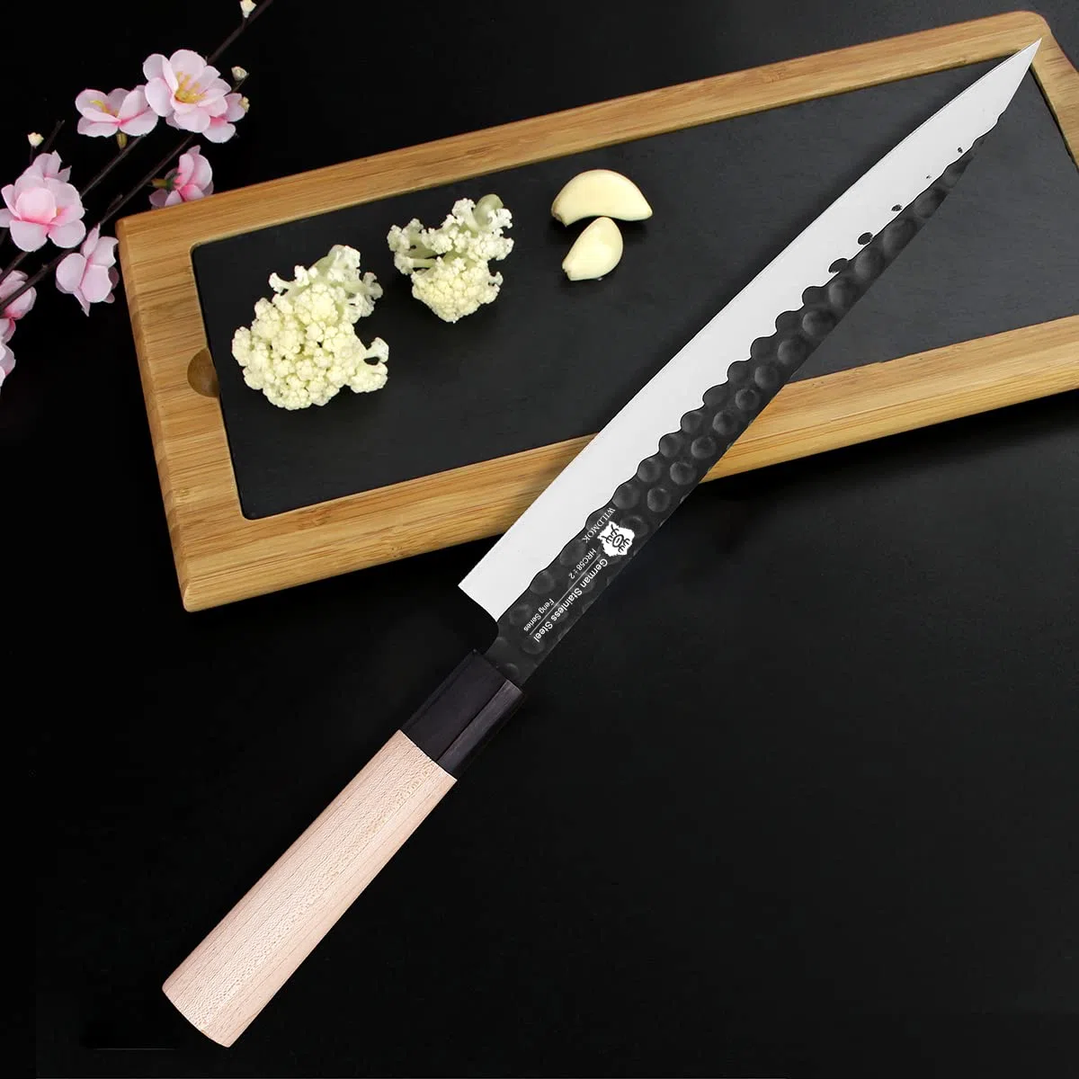 WILDMOK Sushi Sashimi Coltello 25,5 cm con Acciaio Inossidabile Tedesco Yanagiba Chef Coltelli da Cucina per Taglio a Mano Sinistra Sushi, Filetto di Pesce e Affettatura Vegetale