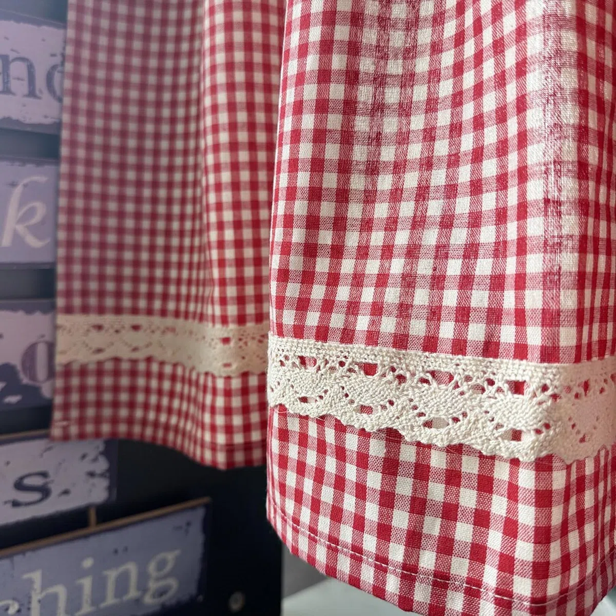 A.Monamour Tenda da cucina in cotone rosso e bianco a quadri in pizzo rurale a quadretti mezza corta tenda da cucina mantovana per piccole finestre bar bistrot