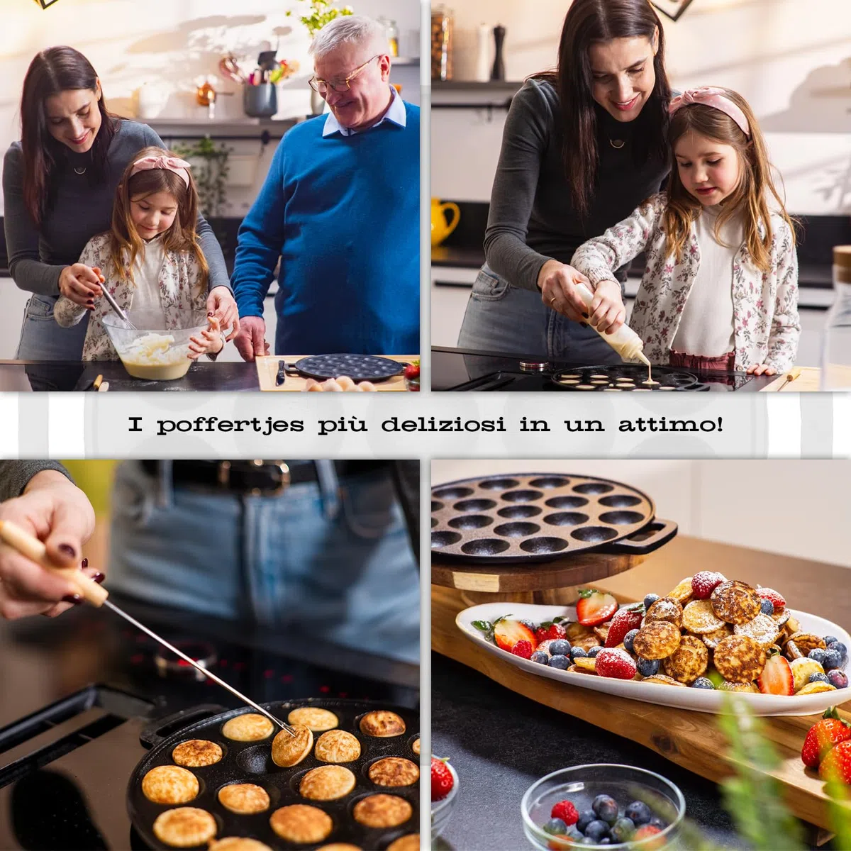 IRONO Padella per Poffertjes in Ghisa - Padella Pancake - 19 Mini Pancakes - Piastra Crepes