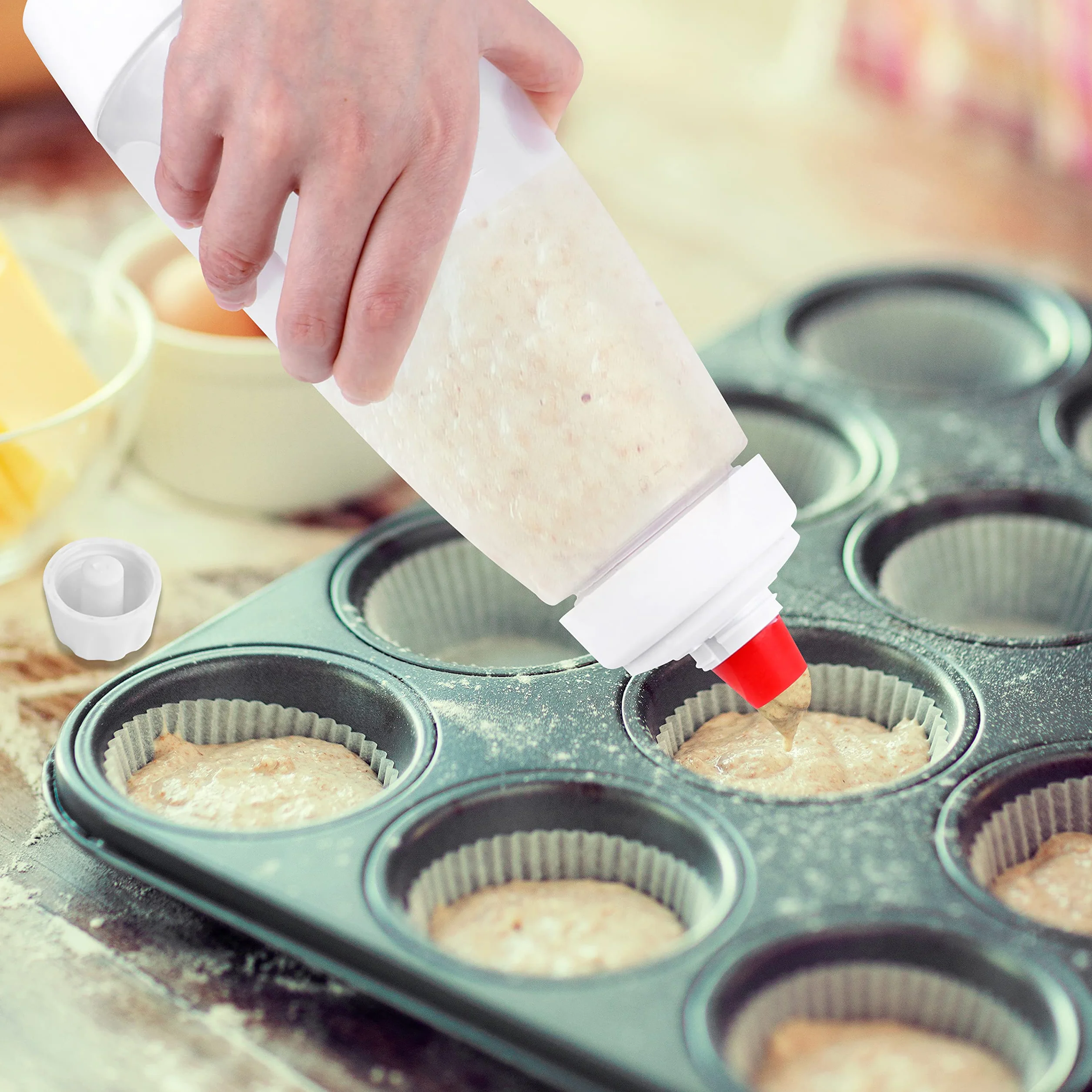 YiliYa Dosatore per Impasti, 1000ml Pancake Pancake Dispenser Dosatore con Sfera di Miscelazione Strumento per Pancake Waffle Crêpe Bottiglie di Salsa
