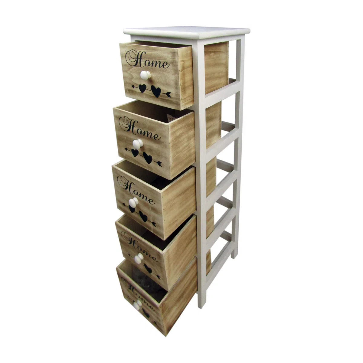 Rebecca Mobili Cassettiera Salvaspazio, Settimino Bianco Marrone, Scandinavo, Legno, 5 Cassetti, Ingresso Soggiorno - Misure: 91 x 26 x 30 cm (HxLxP) - Art. RE6490