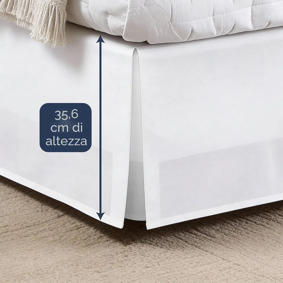 Lux Hotel - Mantovana giroletto in Microfibra, Stile Sartoriale, Lunghezza 35,5 cm, per Letto Matrimoniale, Colore: Bianco