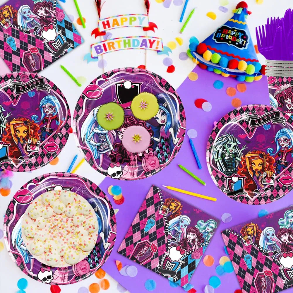 81pcs Monster Stoviglie Per Feste di Compleanno, Monster Forniture Per Feste Di Compleanno, Piatti, Tazze, Tovaglioli, Tovaglie,Stoviglie Piatti Festa Per Bambini -10persone