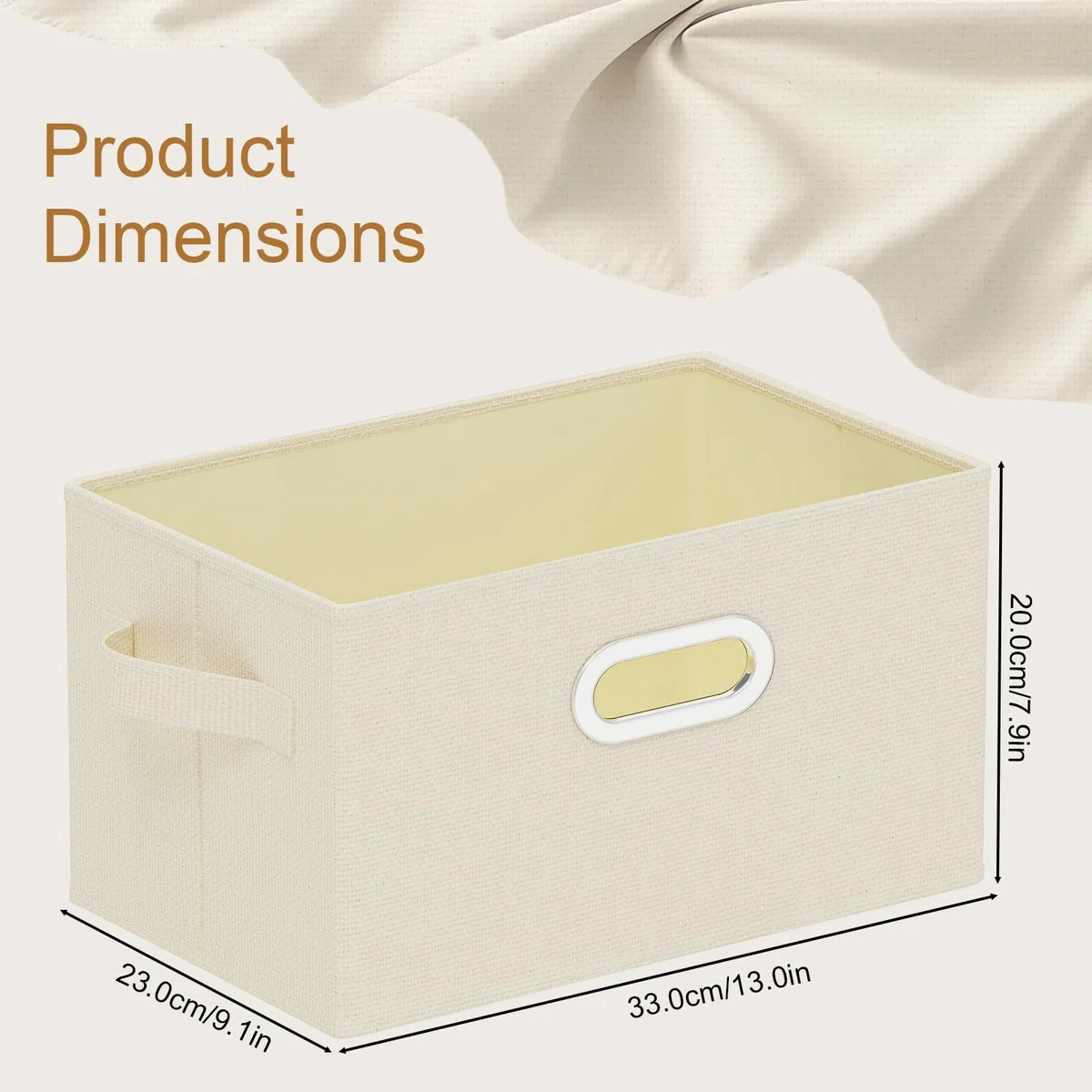 Scatole di Stoccaggio con Maniglia, Organizer Armadio Aperto, Cesto Portaoggetti in Tessuto Pieghevole, Adatto per Camere da Letto, Soggiorni, Sale Studio, Set di 2, 33x23x20cm, Beige