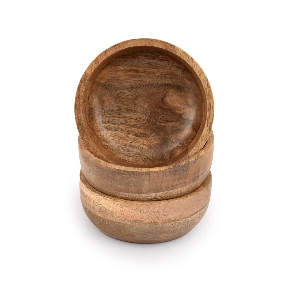 Samhita Set di 3 ciotole rotonde in legno di mango, perfette per salse, noci, antipasti, dessert. Sembra assolutamente bella con la tua cucina. (12,7 cm x 12,7 cm x 5,08 cm)