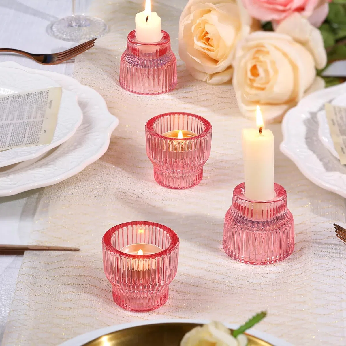12 portacandele conici rosa, portacandele in vetro, portacandele per lumini, centrotavola per matrimoni, decorazioni da tavola, portacandele votivi per feste e decorazioni per la casa
