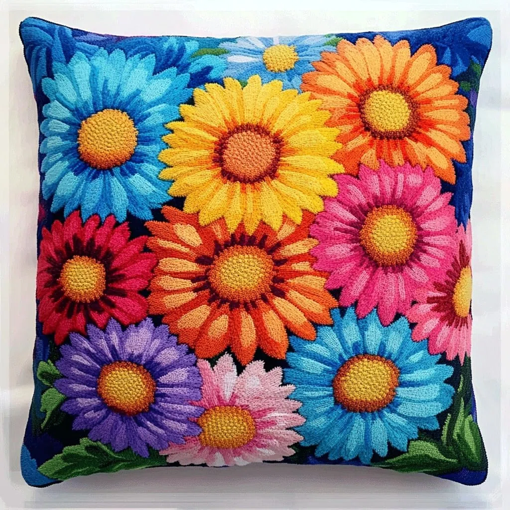 AMBATTERY Ricamo A Punto Croce Per Cuscino, Bellissimi fiori Punto Croce Kit da Ricamare Prestampato 45x45cm Kit Per Cuscino Ricamato A Mano Kit Per Ricamo A Croce