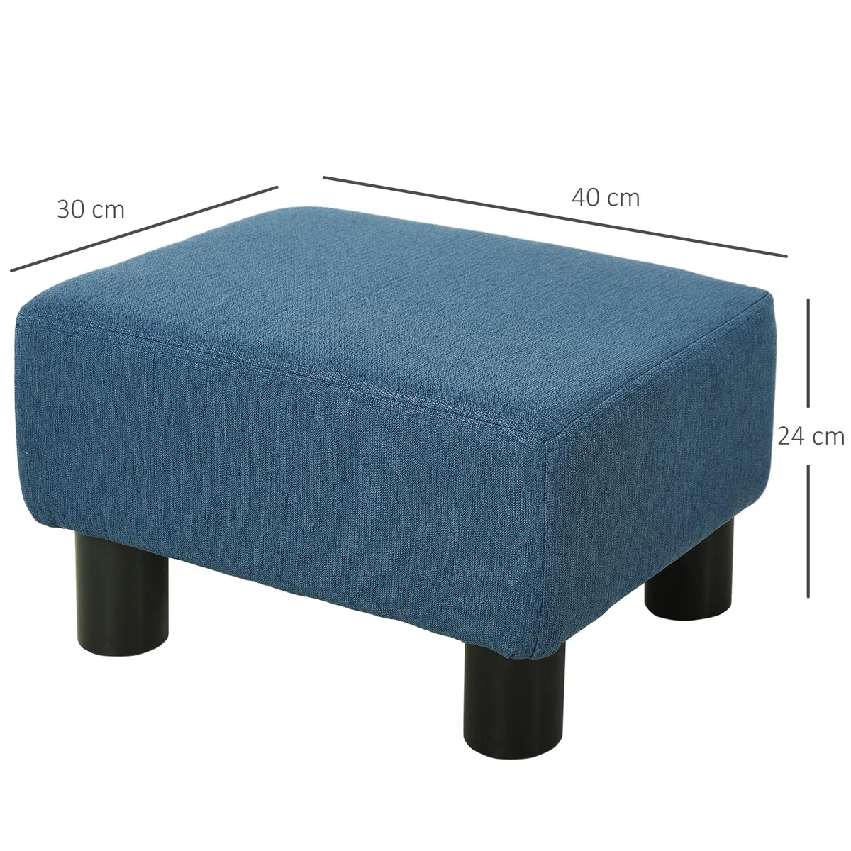 HOMCOM Pouf Poggiapiedi Imbottito in Tessuto di Lino e Plastica, Ottomana Rettangolare con Seduta Imbottita, per Soggiorno e Camera da Letto, 40x30x24 cm, Blu Scuro
