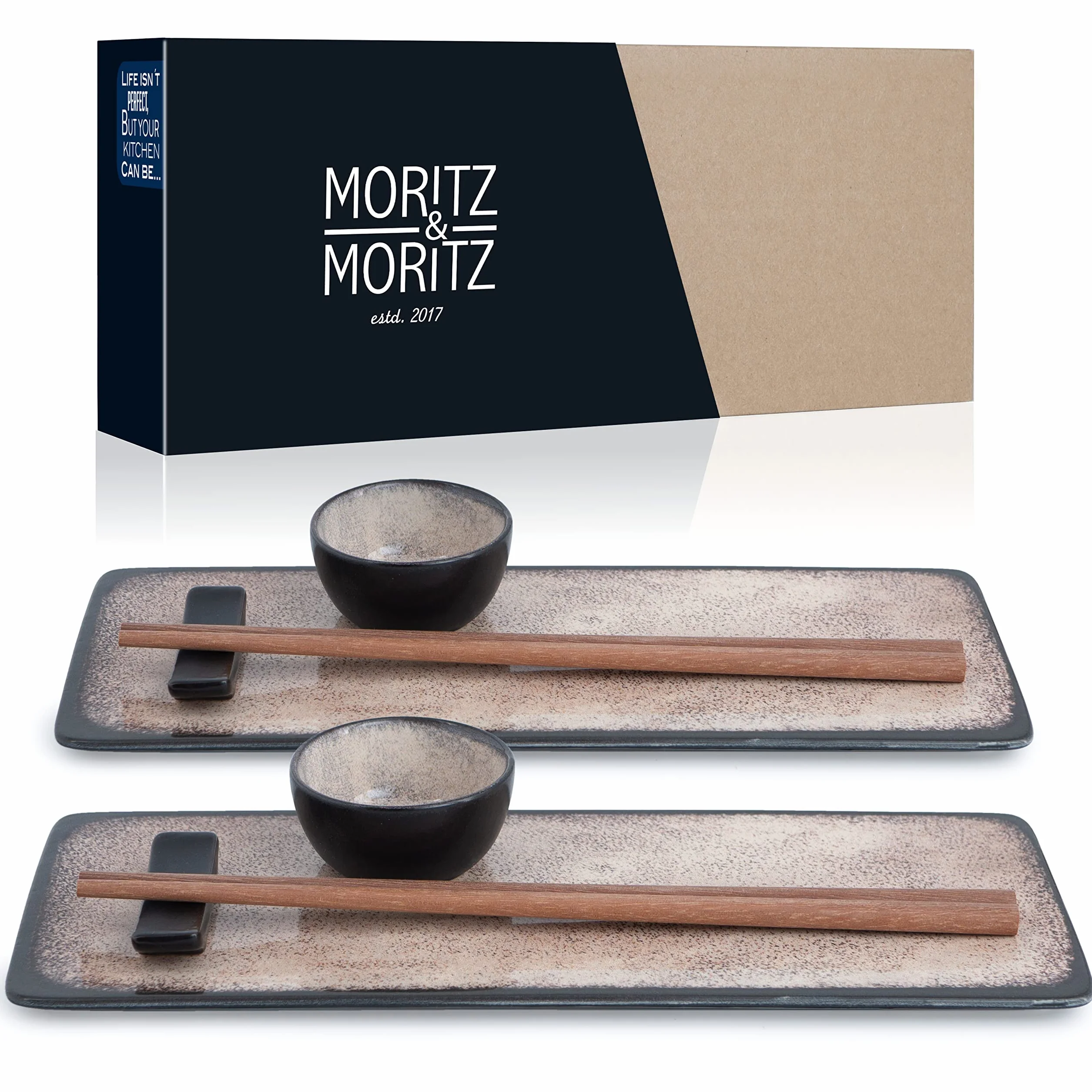 Moritz & Moritz Set di stoviglie da sushi per 2 persone - 10 pezzi - Servizio da sushi con 2x piatti da sushi, ciotole per salse e bacchette