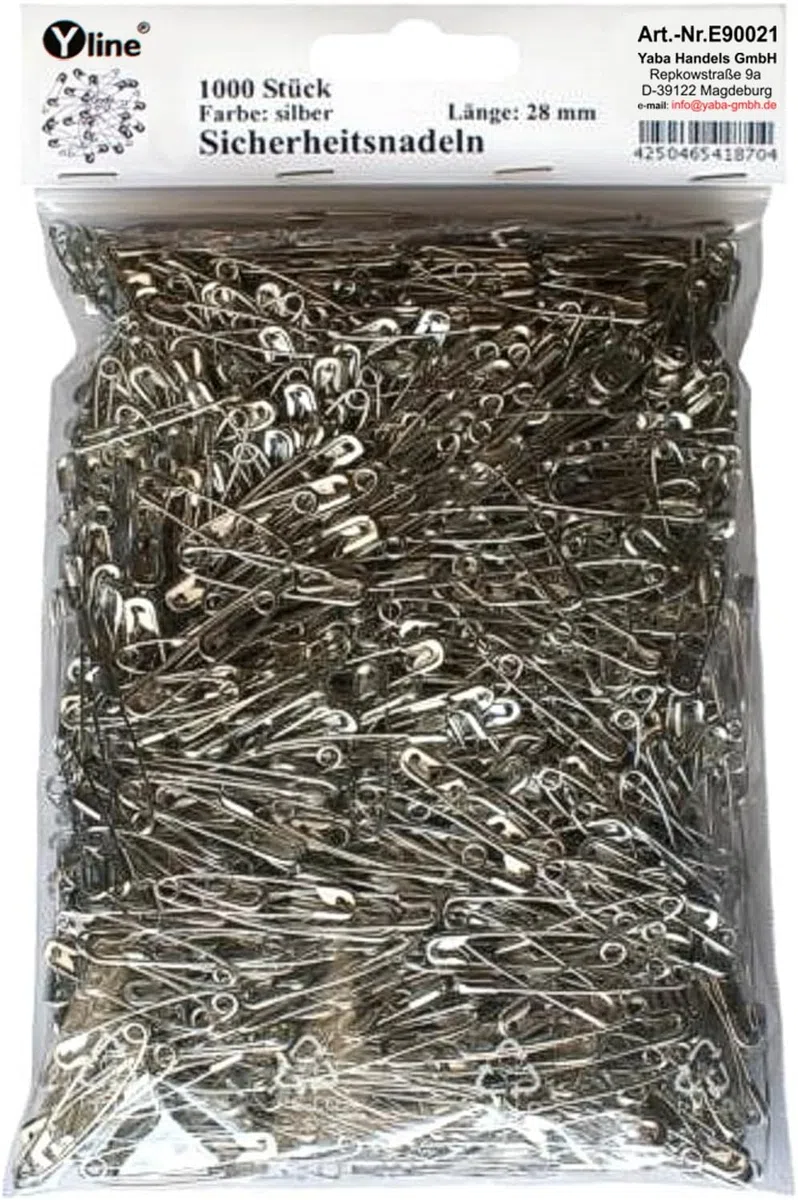 1000 spille da balia piccole, argento, circa 28 mm, aghi di sicurezza, E90021