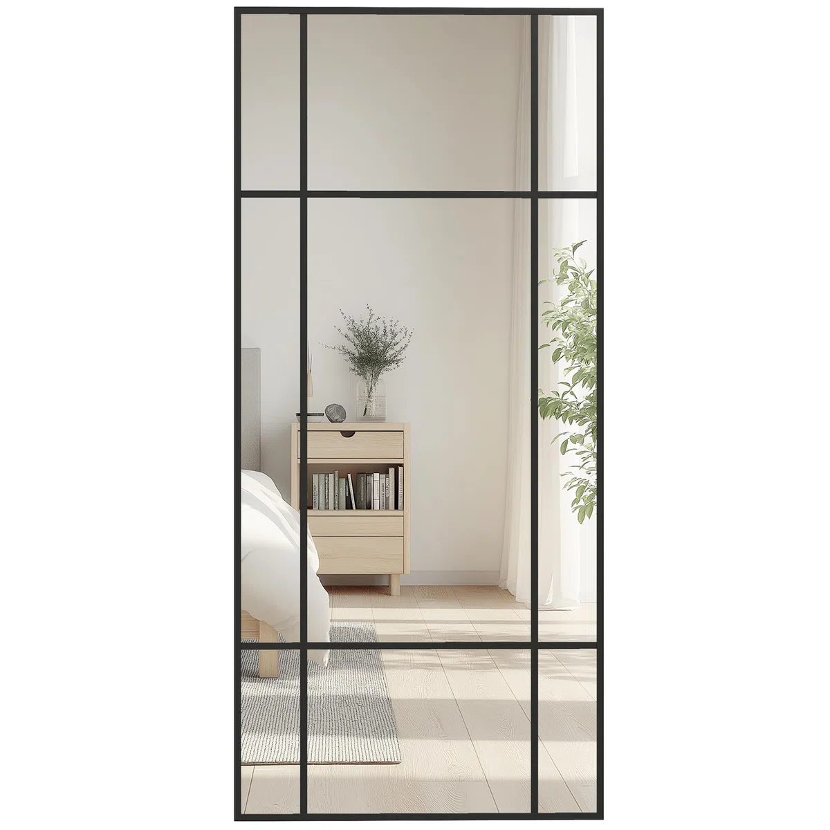 HOMCOM Specchio Moderno Stile Finestra, Specchiera da Camera e Soggiorno con Montaggio Verticale e Orizzontale, 110x50cm, Nero