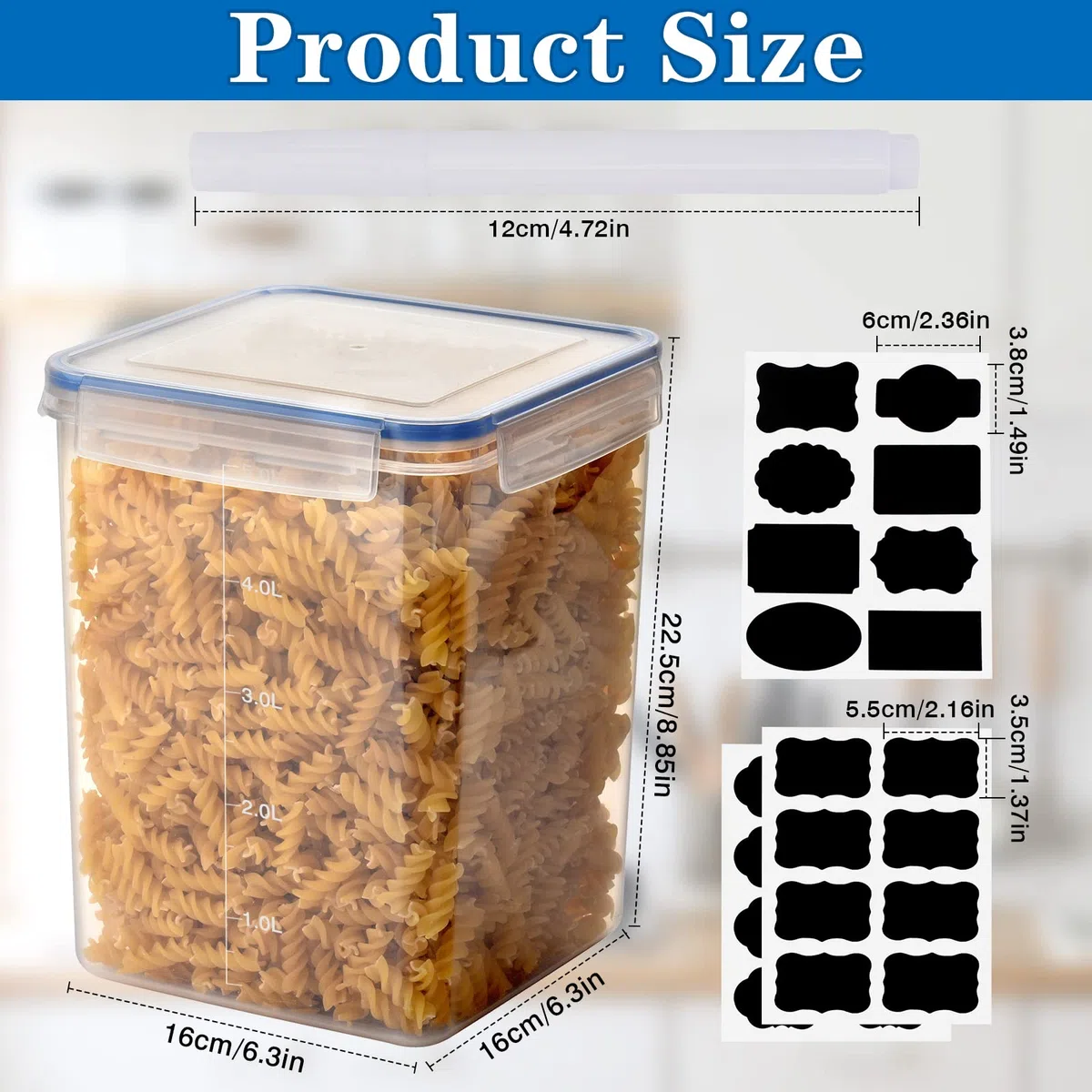 5.2L Contenitori Alimentari per Cereali 4 Pezzi, Contenitori Ermetici per Alimenti Cucina Plastica con Coperchio, Barattoli Ermetici per Alimenti, Porta Pasta, Contenitori Cereali per Muesli,Farina
