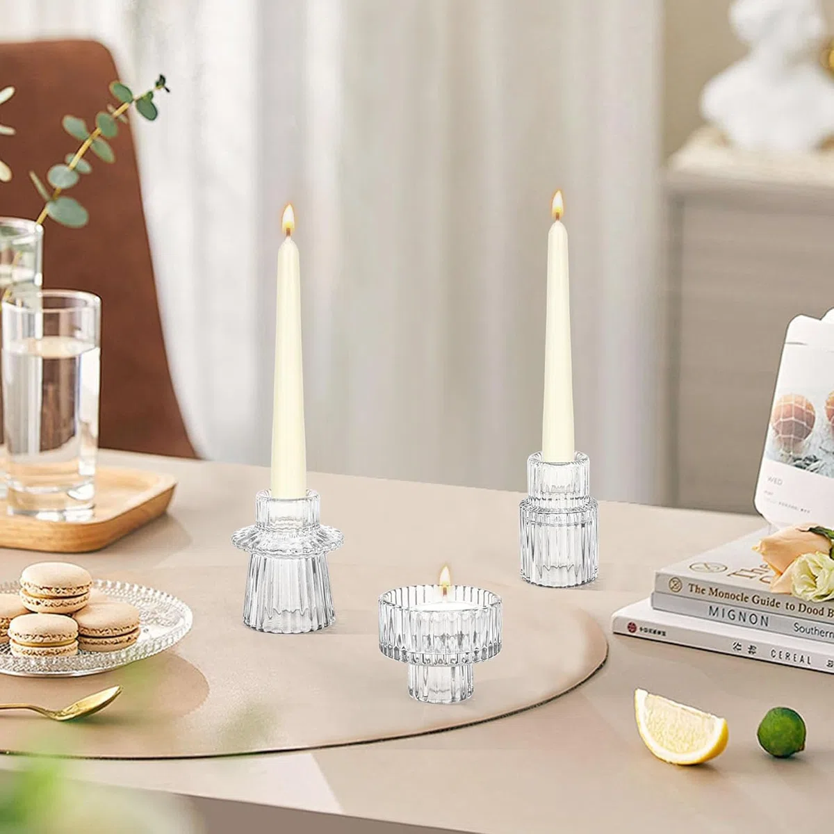 Porta Candele Set, Portacandele da Tavolo, Moderni Vetro Decorazione, Porta Tealight Candle Holder,Cristallo per Casa, Cena, Matrimonio, Festa, Festival (6, Trasparenti)