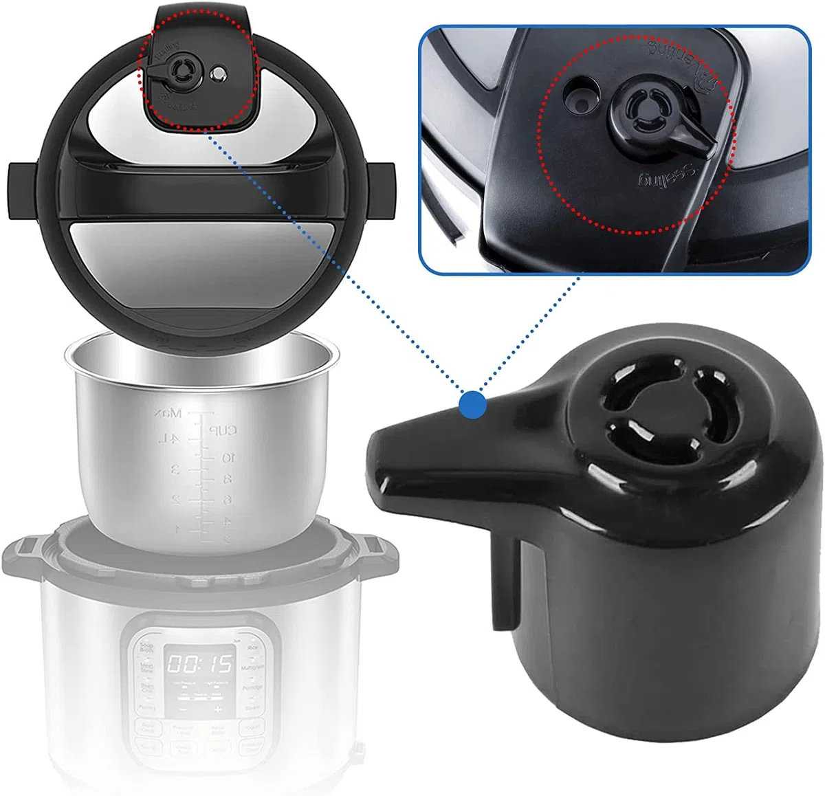 Valvola a vapore per maniglia di rilascio vapore per InstaPot Duo/Duo Plus 3, 5, 6 e 8 Quart, Mini 3 Qt, Duo50 5 Qt, Duo/Duo Plus 60 6 Qt e Duo/Duo Plus 80 8 Qt