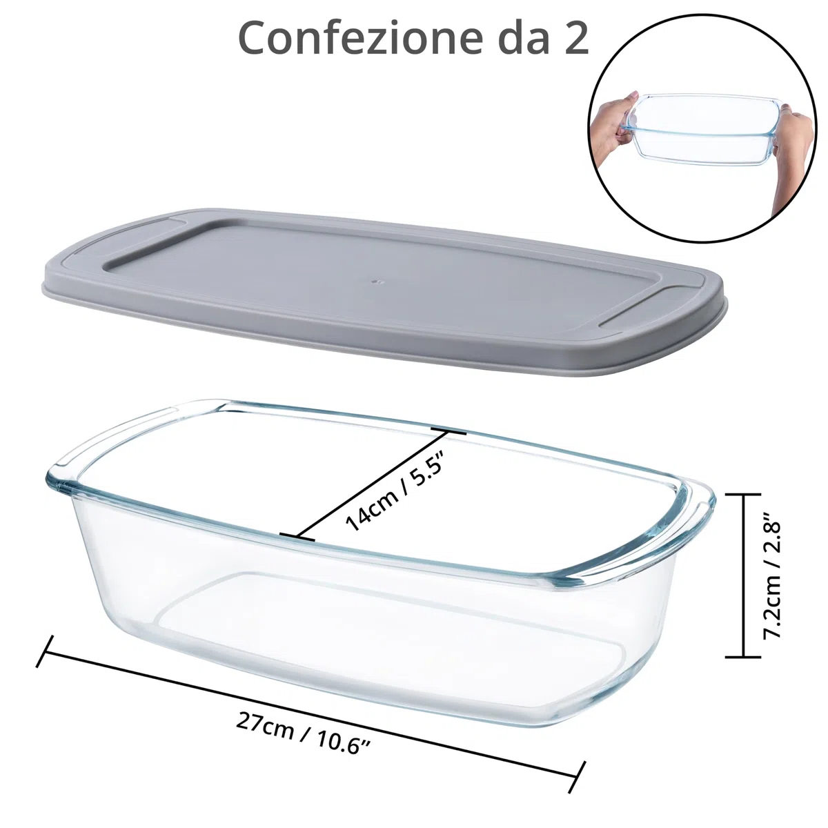 Winter Shore Pirofila Vetro 1,8 l (2 Pezzi) - Teglia per Pane in Cassetta Grande Antiaderente con Coperchio e Manici - Microonde, Forno, Congelatore, Lavastoviglie, Senza BPA - Stampo Pane in Cassetta