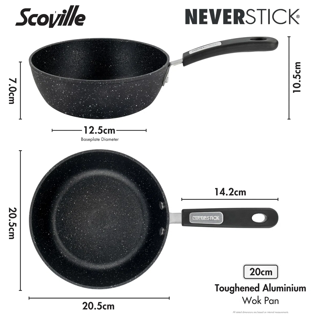 Scoville NEVERSTICK - Padella wok da 20 cm, piccola padella antiaderente, adatta a tutti i piani cottura, compresi quelli a induzione, manico Cool-Touch, lavabile in lavastoviglie, senza PFOA,