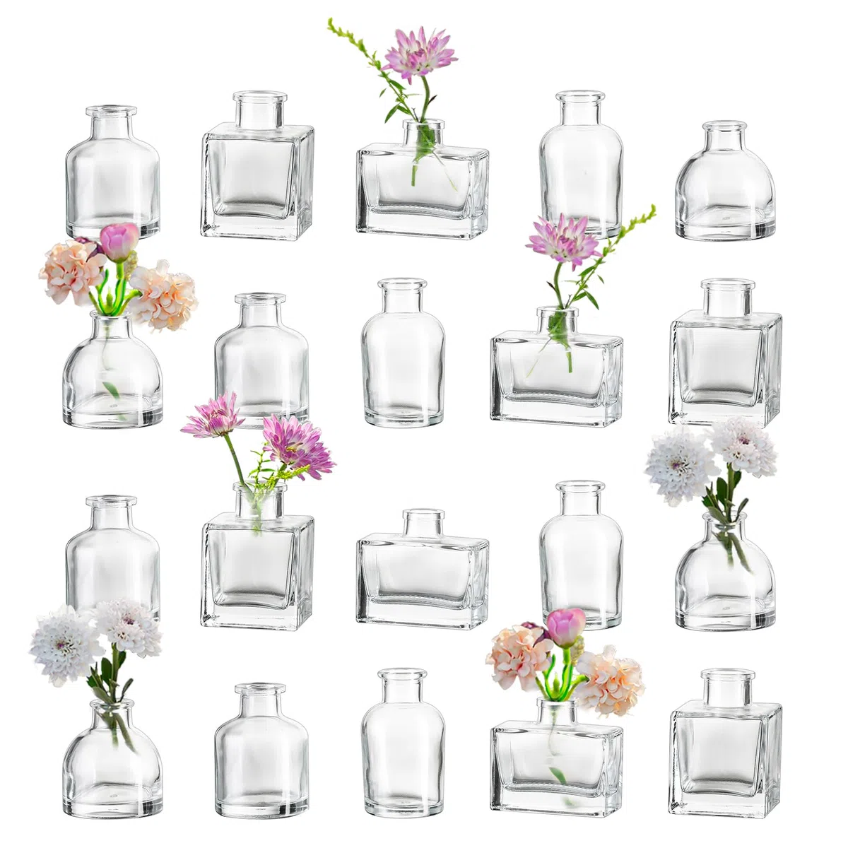 Hewory Vaso Transparente Mini - Collezione Soliflore Glass 20 Pezzi per Decorazione Nuziale e Tavola Casa