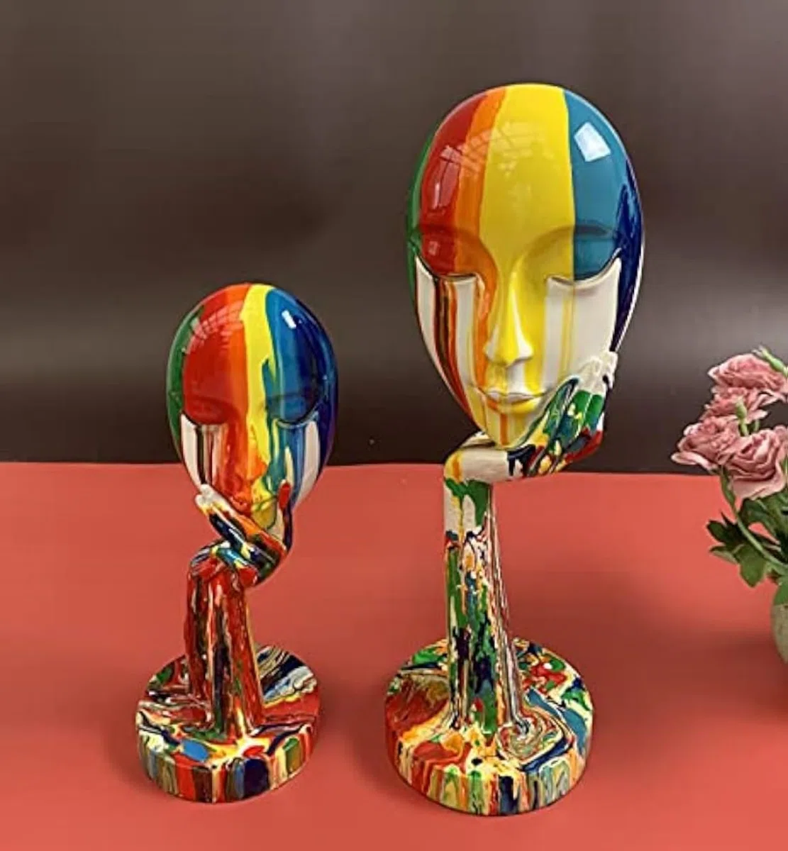 Statua semplice e creativa, colorata, per donna, con personaggi astratti, per casa, ufficio, camera da letto, soggiorno, studio (grande 39 x 12 x 12 cm)