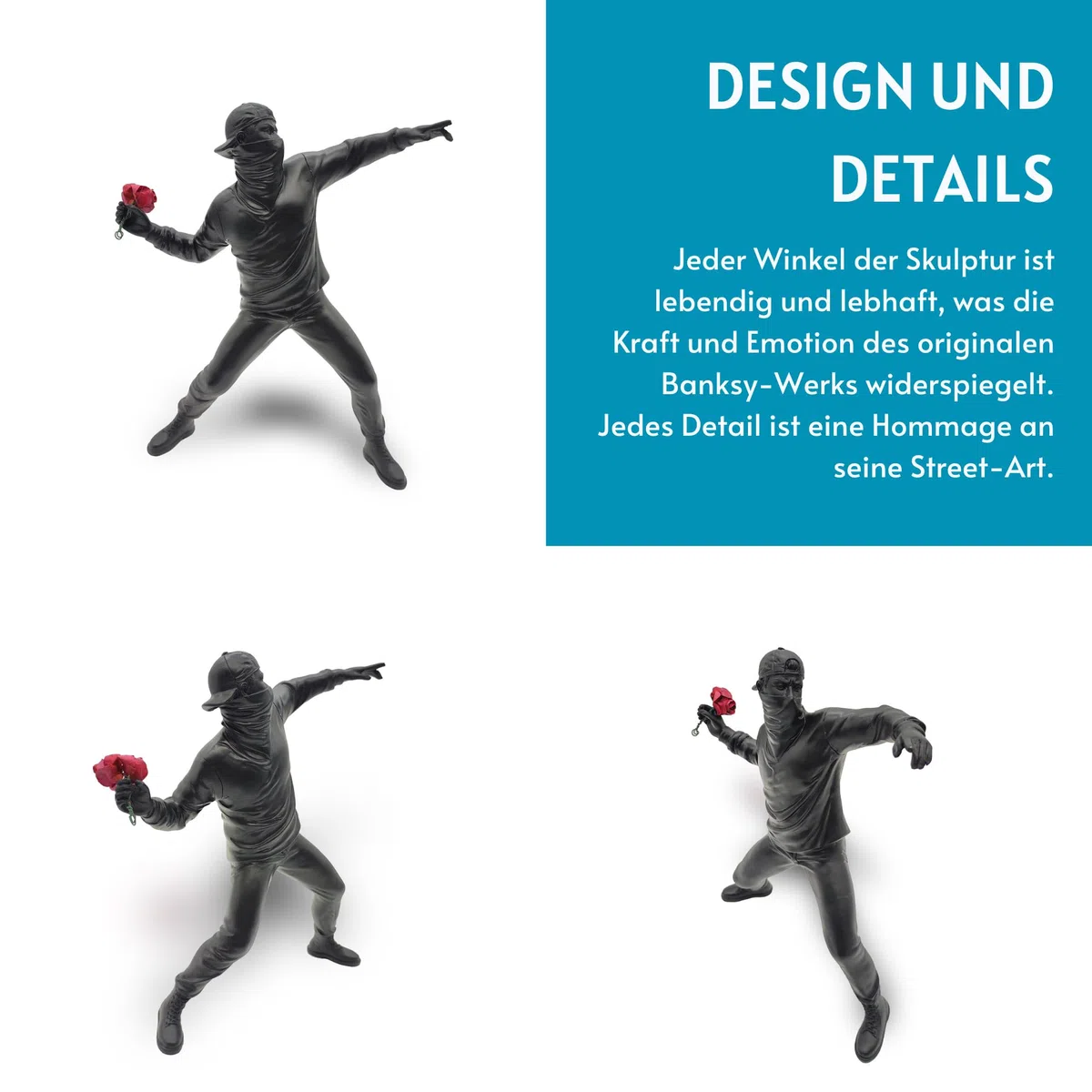 LAIX Banksy Scultura Rabbia Il Lanciatore di fiori, 21,5 cm, un'aggiunta esclusiva per Graffiti, Street Art, Urban Art e Pop Art collezionisti e appassionati