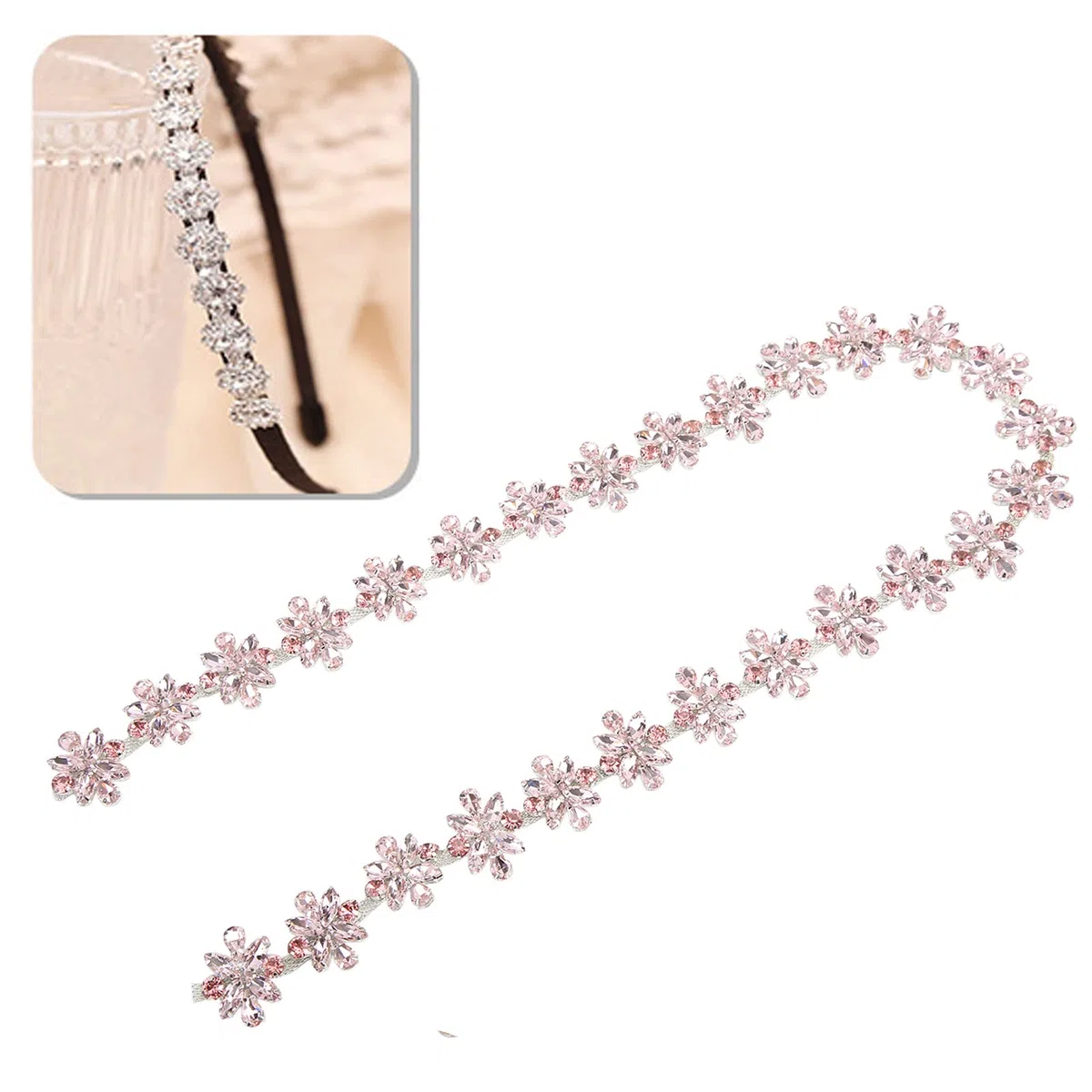 Catena di Strass, 1 Iarda 3,5 Cm di Larghezza Fiore Lucido Abbigliamento Decorazione Strass Catena Diamantata Per Abiti da Sposa, Collane(Rosa)
