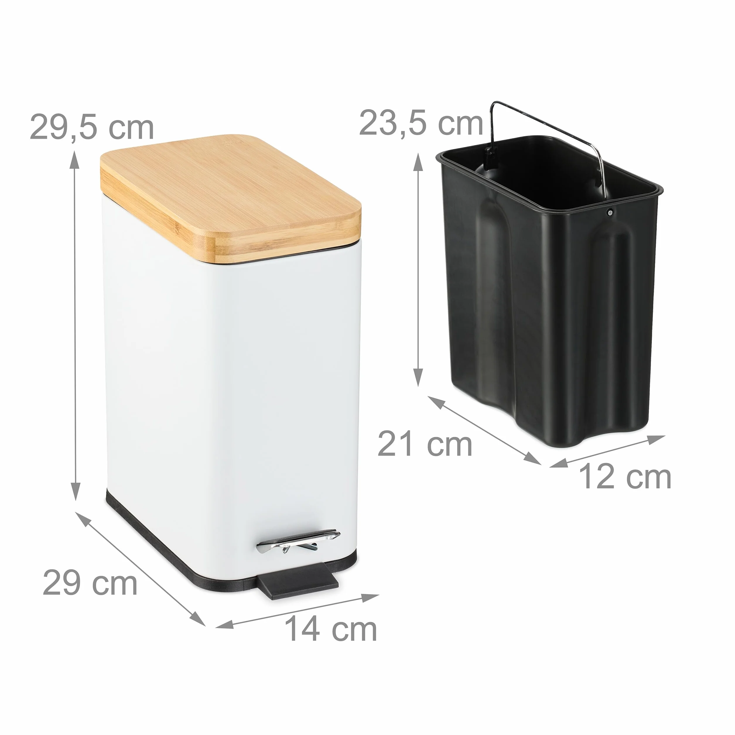 Relaxdays Pattumiera Bagno a Pedale da 5 L, Cestino Cosmetici, Cesto Interno Rimovibile, Bidone in Ferro e bambù, Bianco