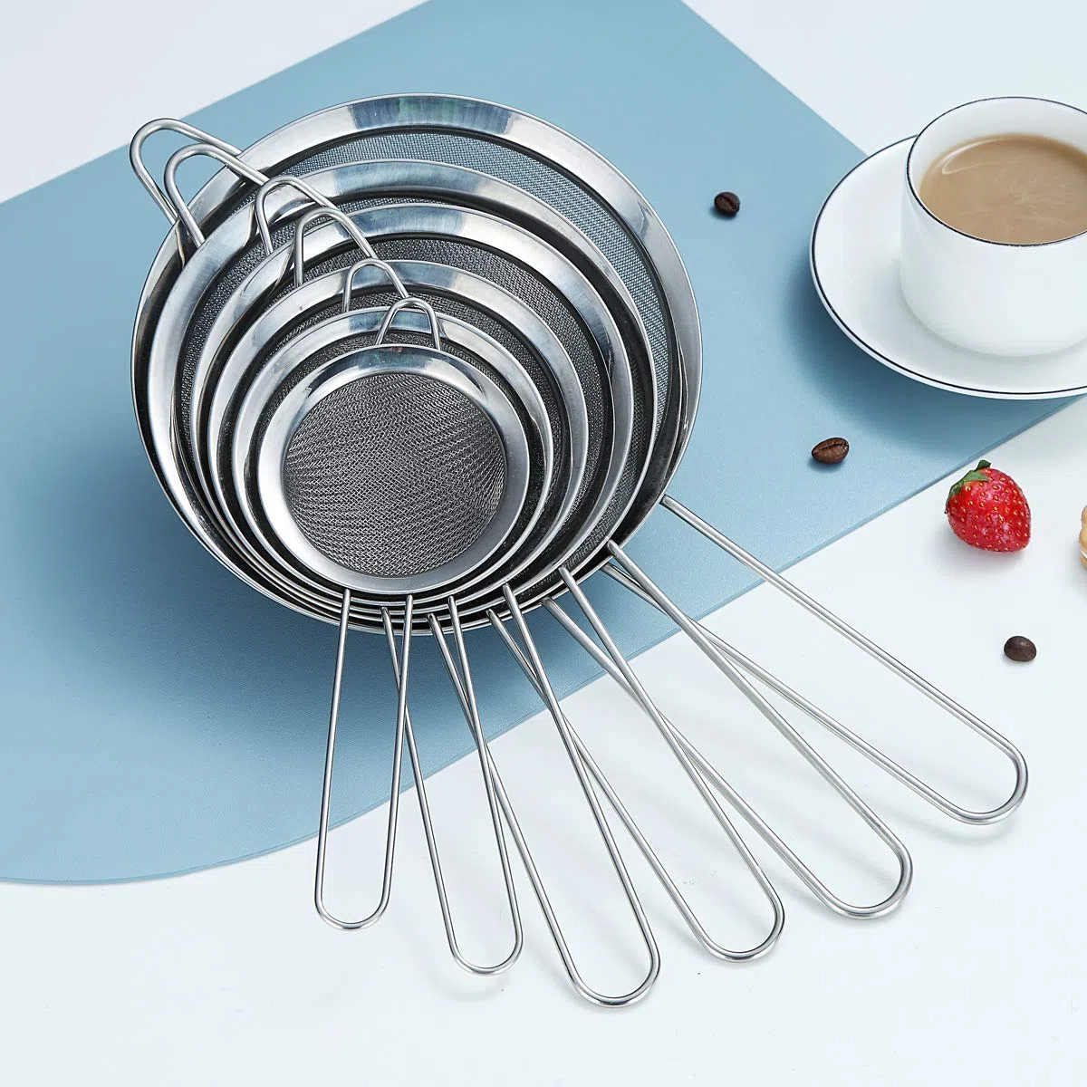 Kyraton Set da 6 colino a maglia fine, setaccio per farina da forno, colino in acciaio inossidabile, colino per tè matcha, separatore per sugo, colino per pasta stasher