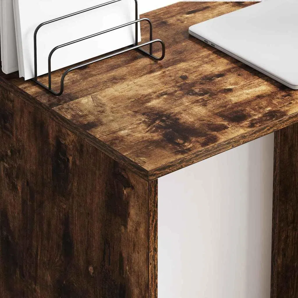 Scrivania con scaffale, in rovere affumicato, 78,5 x 37 x 154,5 cm, moderna scrivania per computer per casa, ufficio, studio, con spazio di archiviazione e piano di lavoro funzionale