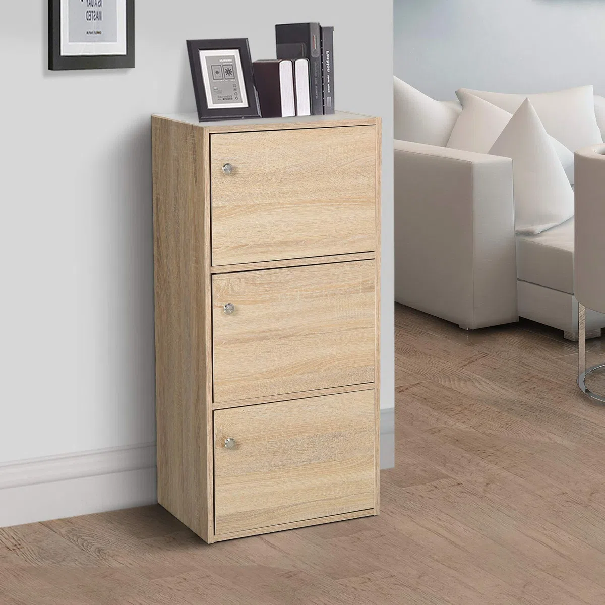 HOMCOM Mobiletto Multiuso con 3 Ripiani in Legno e 3 Antine per Casa, Camera, Soggiorno o Ufficio, 48x34x100cm