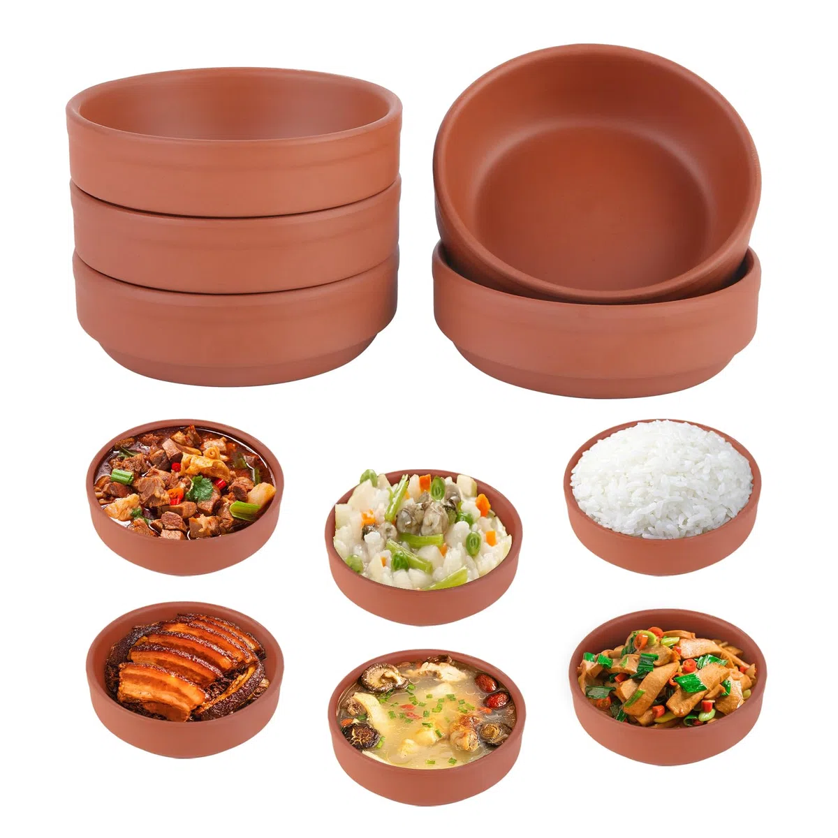 Set di 6 ciotole in terracotta, fatte a mano, smaltate marroni, per cucinare deliziosi dessert e pasti per tapas, salse, gratinate e altre cene per feste