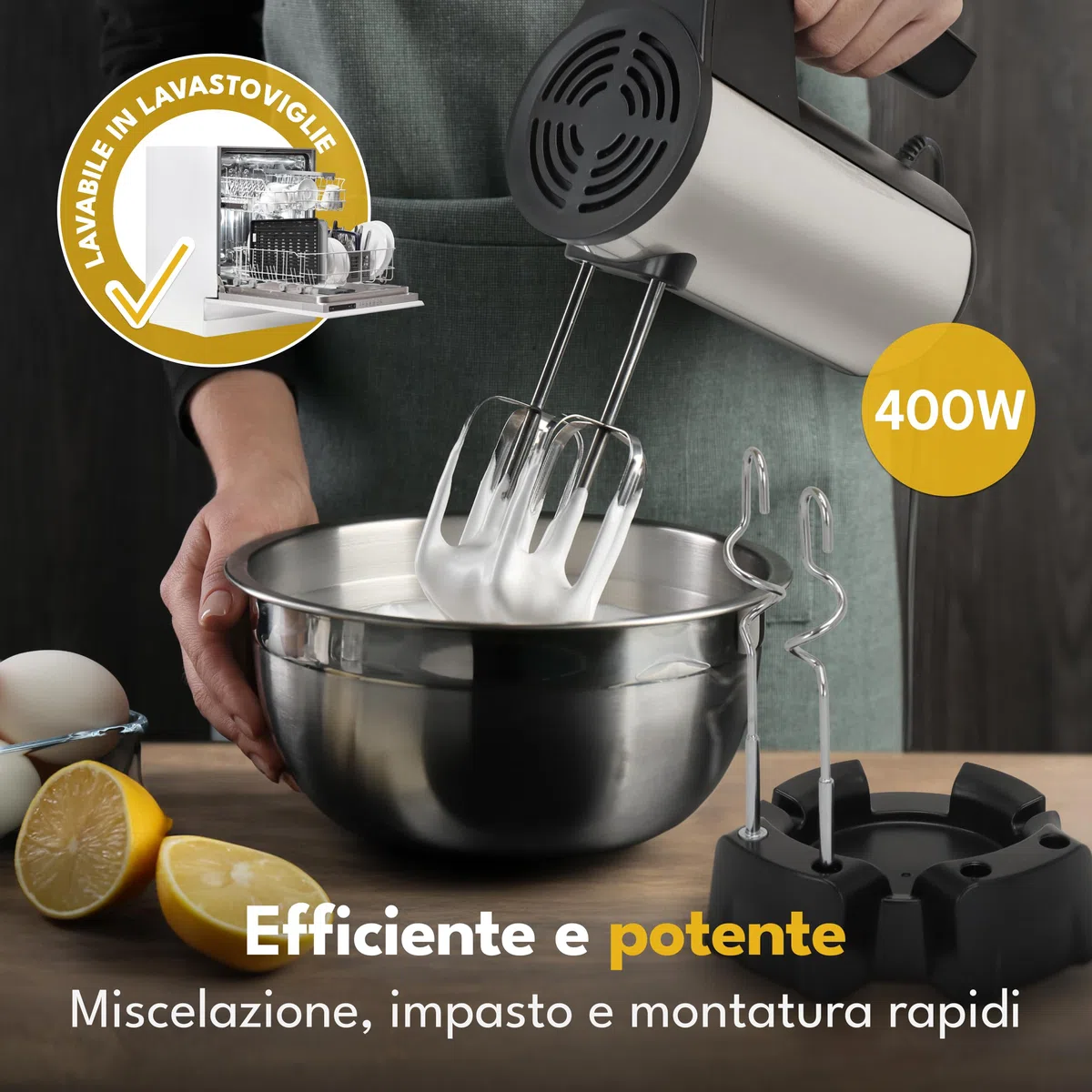 LEBENLANG 400W Sbattitore elettrico - 5 velocità e turbo incl. Supporto I Fruste elettriche Frullino elettrica per dolci I Frusta da cucina professionale Montapanna Batidora eléctrica hand mixer