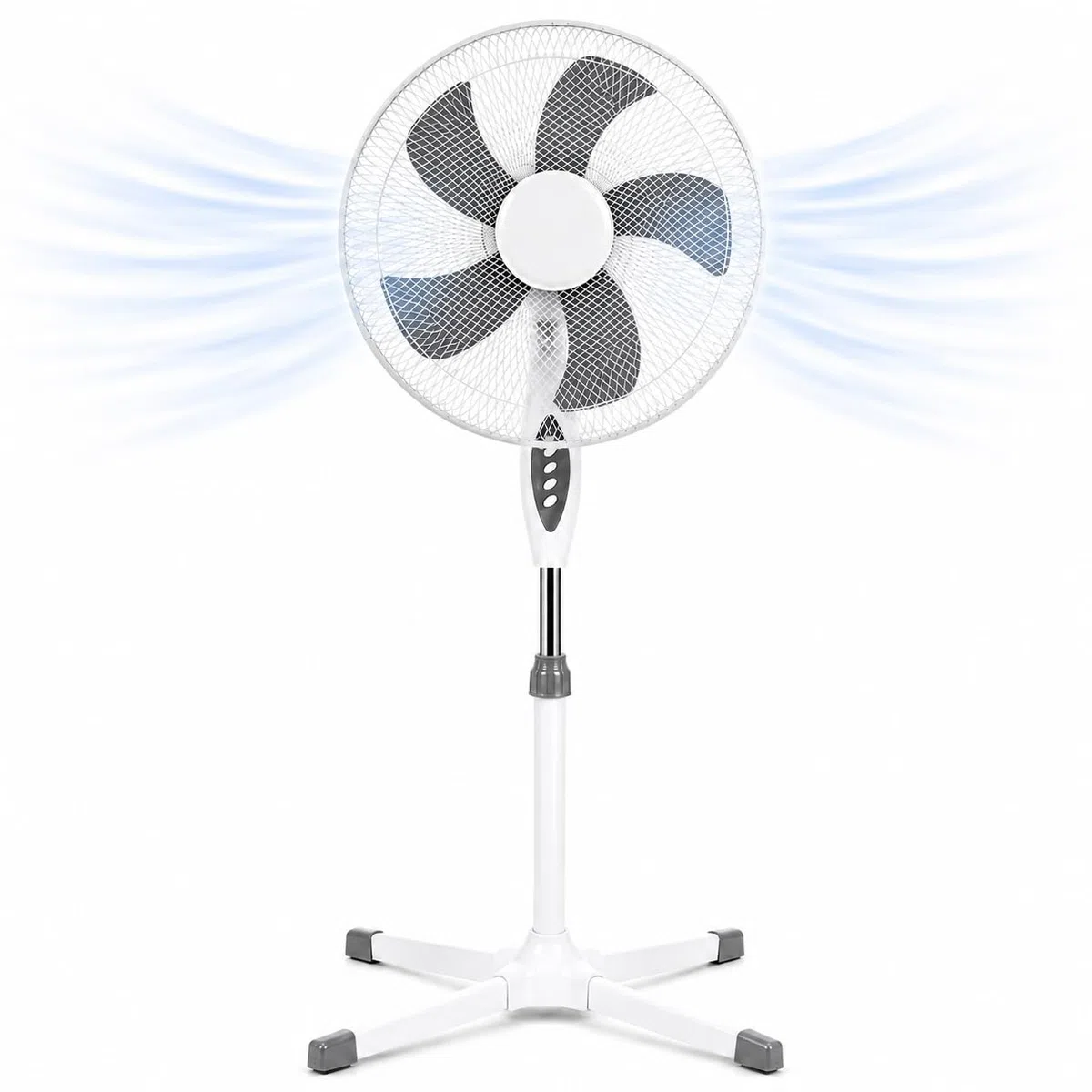 Ventilatore a Piantana Ø 40 cm BIANCO - FACILE MONTAGGIO - 50 W - 3 Velocità - STABILE e SILENZIOSO - Oscillazione Orizzontale - Altezza Regolabile 103-130 cm - Testa Inclinabile - Base a Croce