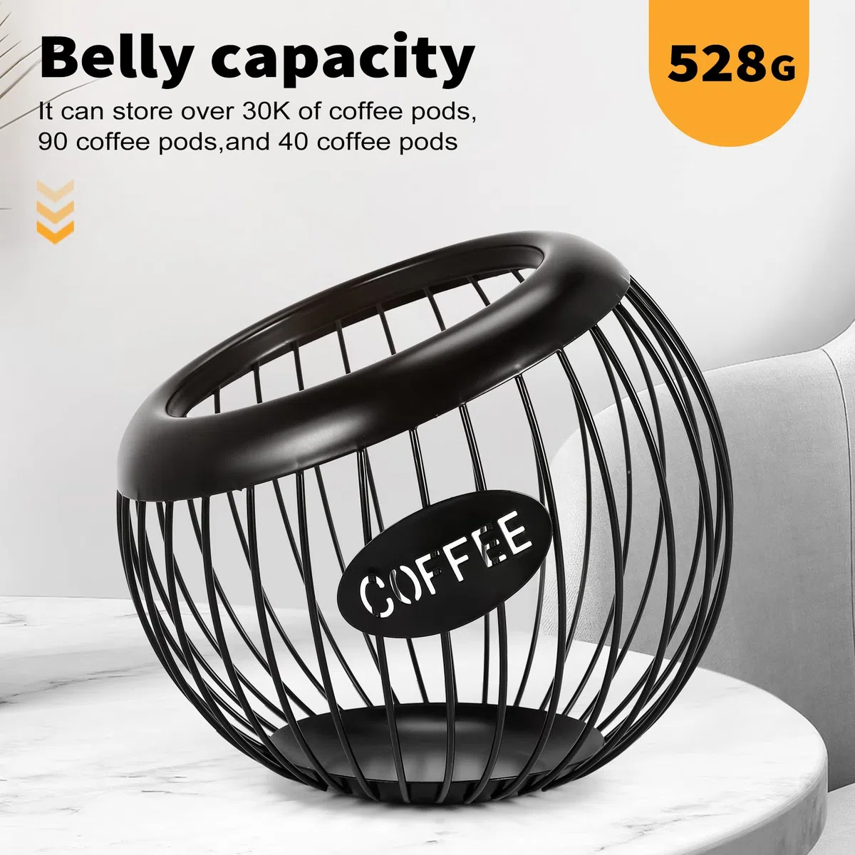 Supporto per mensole per caffè e espresso con grande capacità, cestino per capsule in metallo
