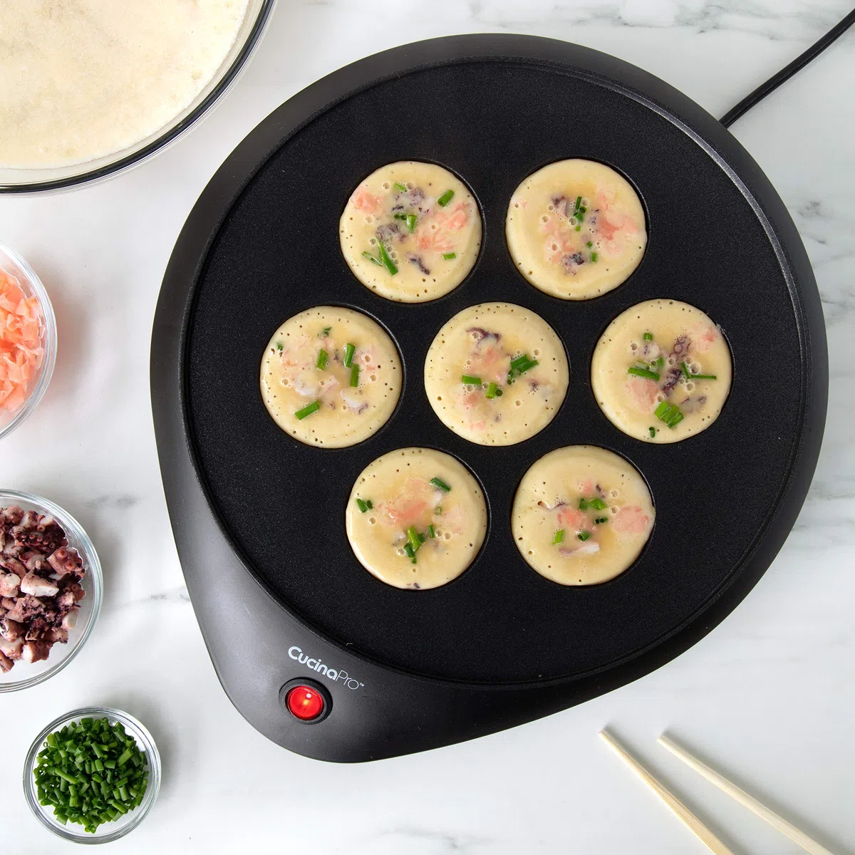 Cucinapro-Creatore Della Ciambella E Cucina Elettrica Ebelskiver Pan Baker-Per Fori Di Ciambella E Schiocchi Della Torta Con La Superficie Antiaderente