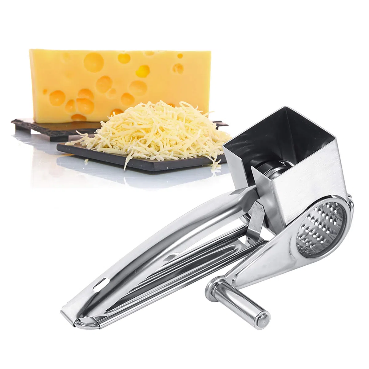 Grattugia Elettrica per Formaggio Grattugia Rotante per Formaggio, Grattugia per Formaggio Manuale in Acciaio Inossidabile con 1 Lame a Tamburo Multifunzionali, Trituratore Rotante per Fetta di Ciocco