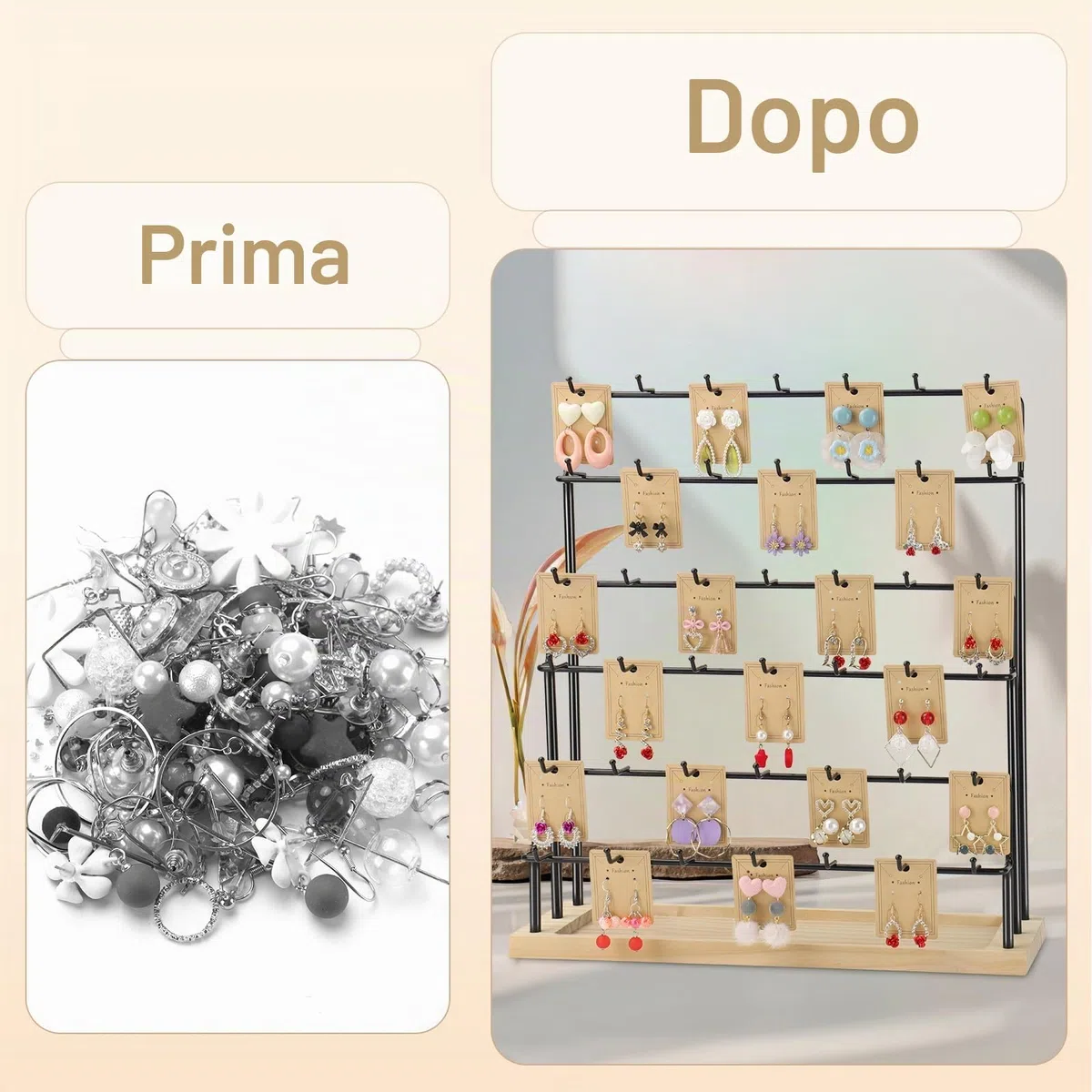 Espositore per Orecchini per Venditori 6 Livelli 42 Ganci in Legno Espositore per Orecchini Collane Anelli Bracciali Portachiavi (Nero)