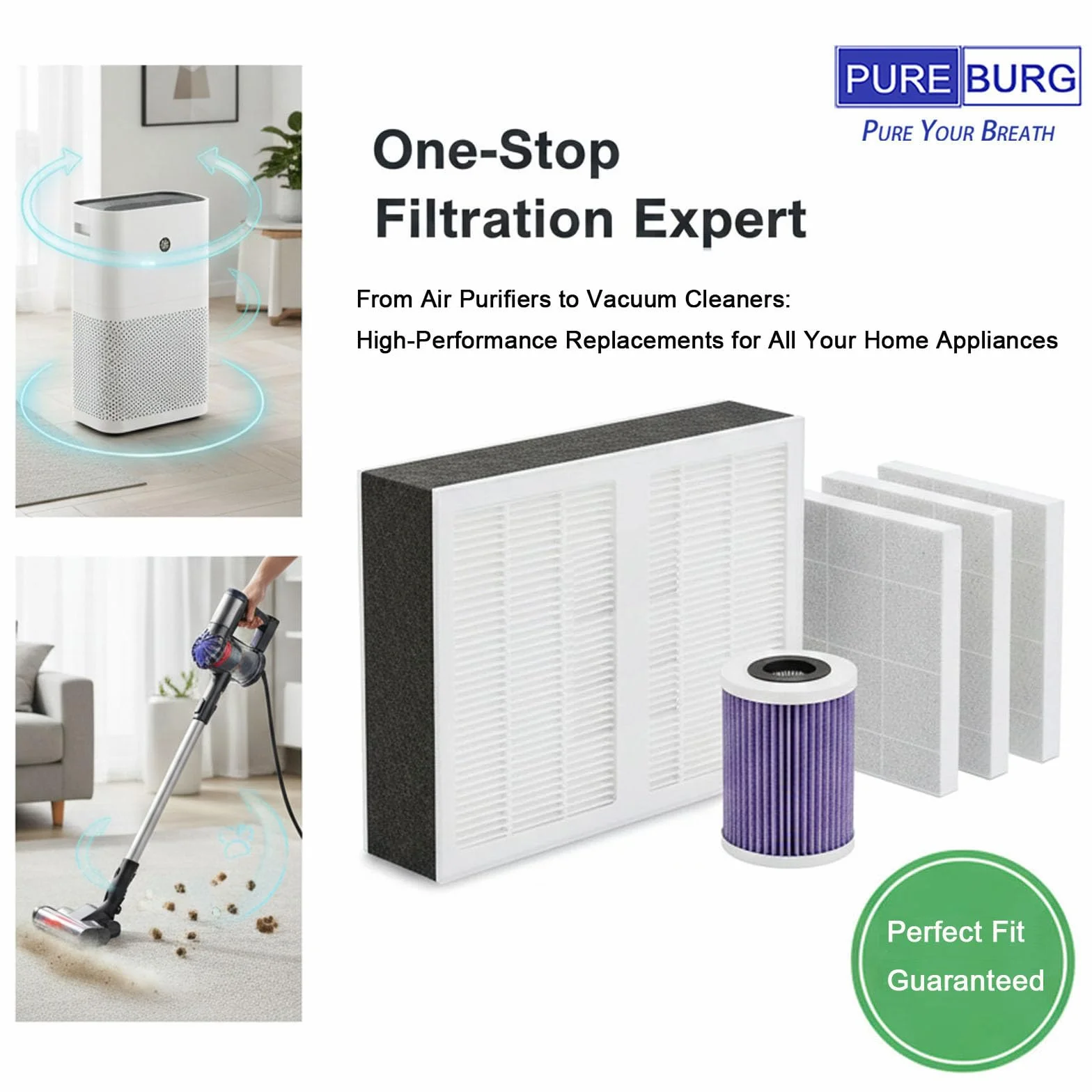 PUREBURG filtro di ricambio compatibile con Bissell 2390, 2390A, 2389, 2284W - gomma per peli di animali domestici agli ioni di litio - confezione da 3 filtri HEPA + rete