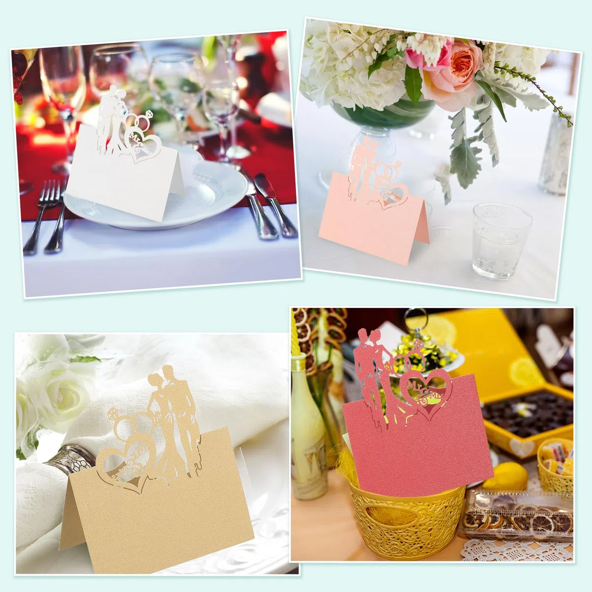 PATIKIL 50Pz Segnaposto per Matrimonio, Cartellini Segnaposto Comunione Eleganti Forma Tenda Cavi Traforati Laser Pieghevole per Allestimento Tavolo Buffet Ricevimento, Oro