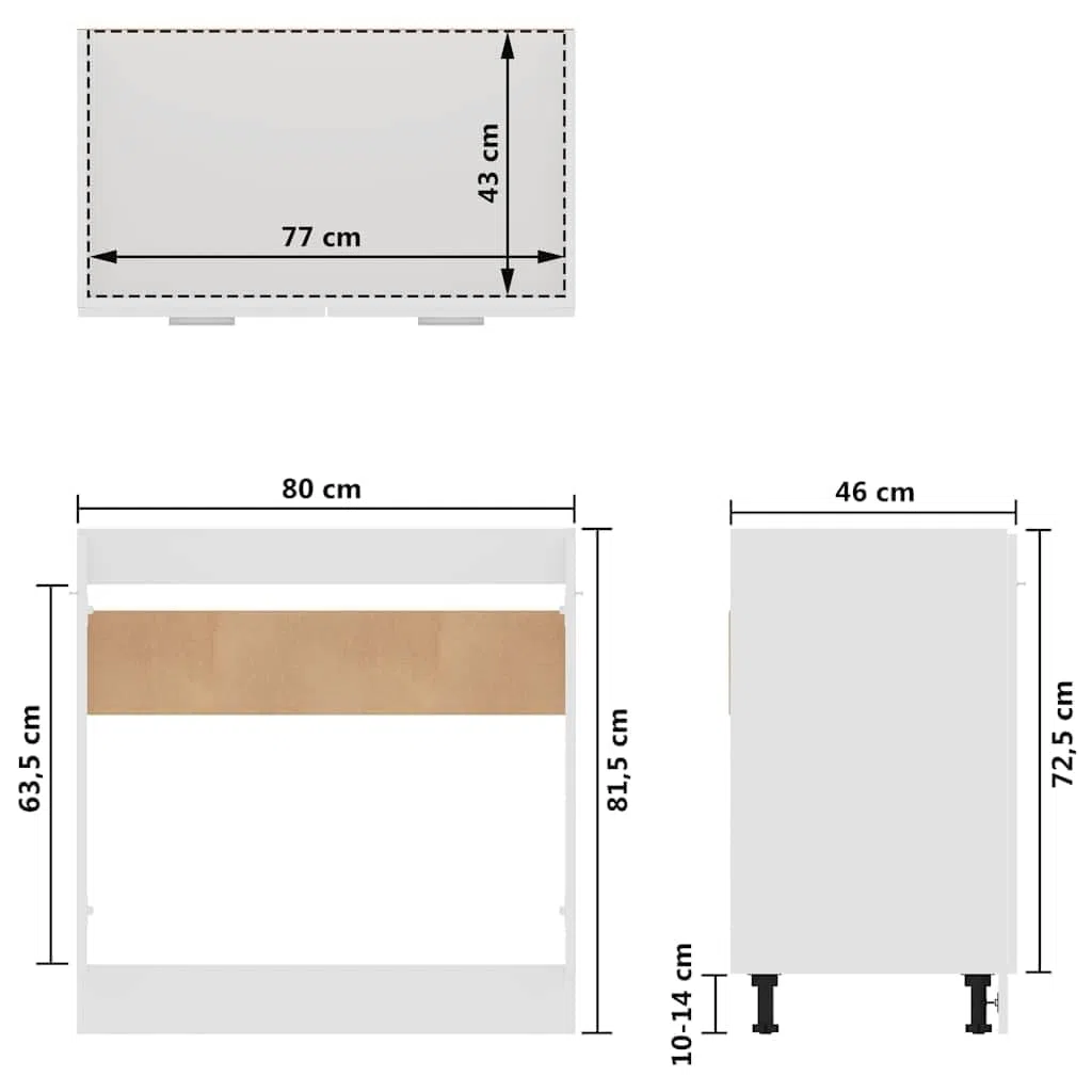 vidaXL Mobile sotto lavabo 80x46x81,5 cm, Legno ingegnerizzato, Bianco, Armadietto bagno, Mobile sotto lavello, Contenitore cucina & bagno, Montabile a parete