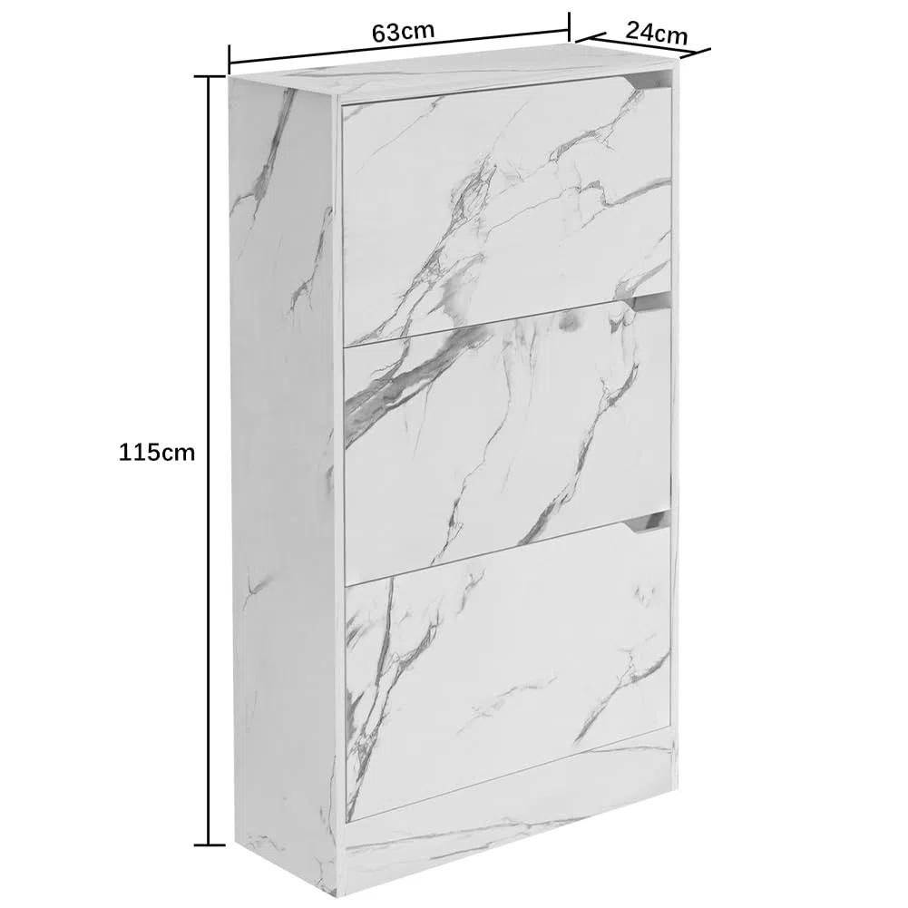 BAKAJI Scarpiera Portascarpe in Legno MDF con 3 Ante Porta Scarpe a Ribalta Maniglie a Scomparsa Doppia Profondità Dimensioni Compatte Slim 63 x 24 x 115 cm Salvaspazio Ingresso Casa (Marmo)