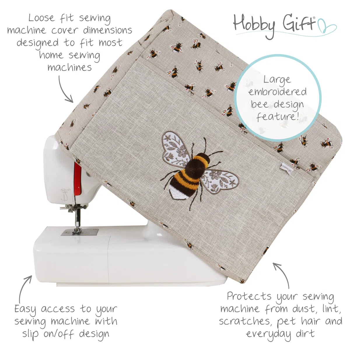 Hobby Gift Exclusive Sewing & Embroidery Machine Cover with Pockets, Dust, for Most Standard Machines Singer Brother 33.5 x 44 x 21cm, MRSMC 87