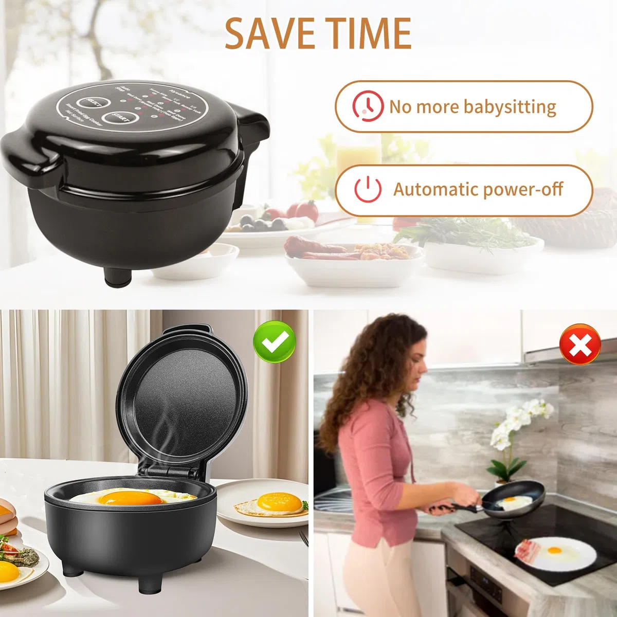 Hyvance Smart - Pentola per uova fritte, cottura a bassa temperatura, fascio uovo fritto come il lato soleggiato verso l'alto, più facile, ecc. Si ferma automaticamente con avviso sonoro quando è