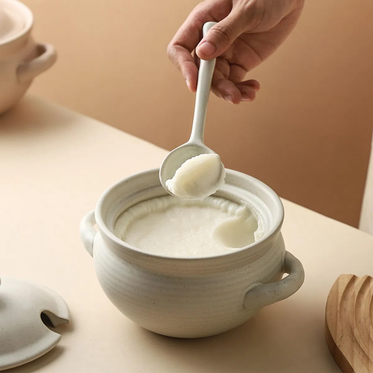 BL-SP-002 - Ciotole per zuppa di cipolle francesi con coperchio, adatte al forno a microonde, con cucchiaio, 400 ml, colore: bianco