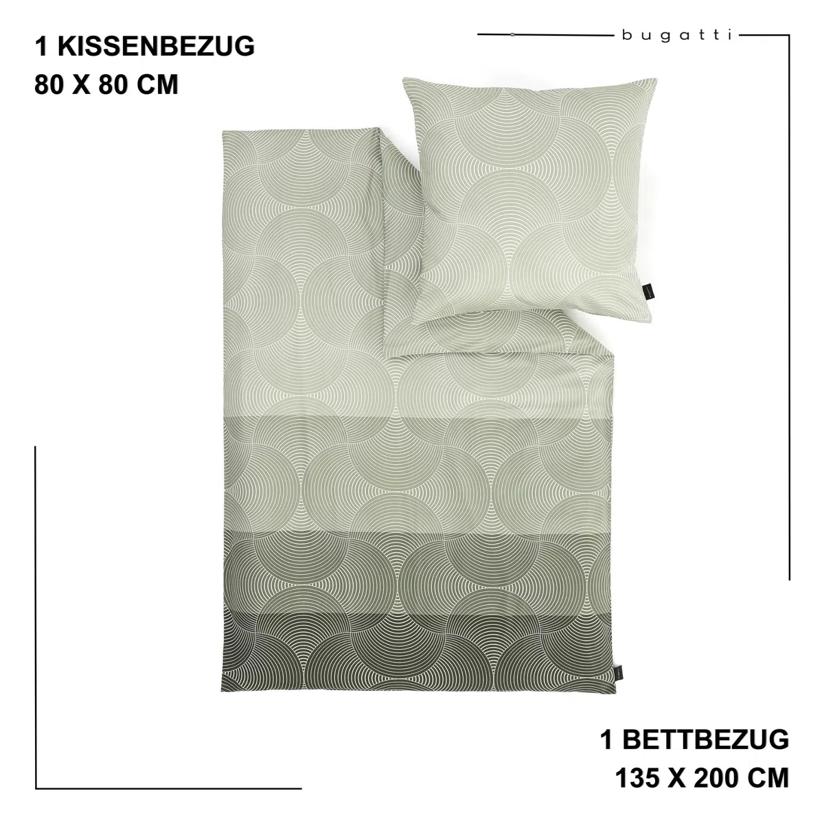 bugatti Biancheria da letto 135 x 200 cm, 100% cotone, chiusura lampo, morbida e lavabile, biancheria da letto in raso makò, motivo a cerchi, verde grafico