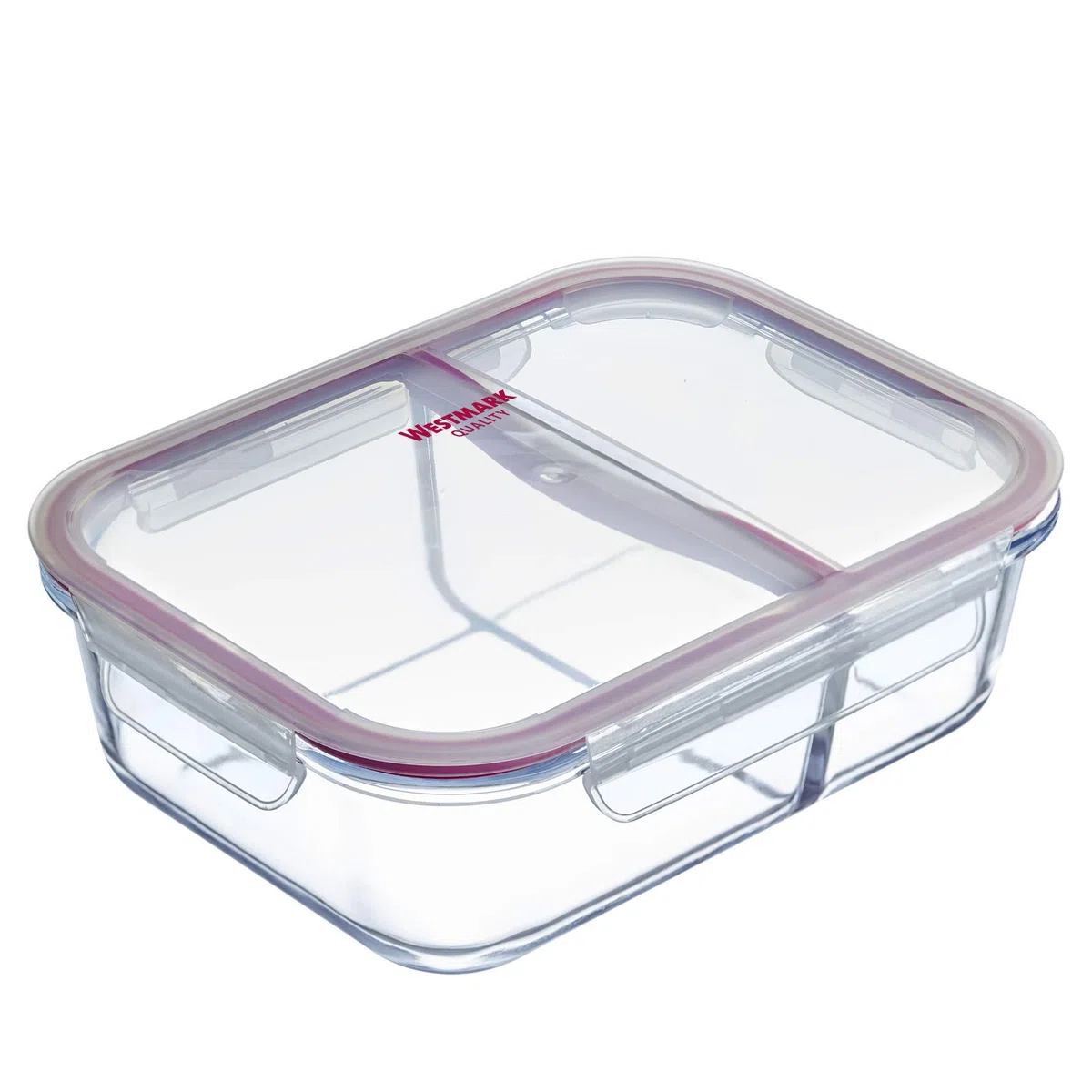 Westmark Contenitore salva-freschezza in vetro, Due sezioni, Tappo ermetico, Capacità: 1380 ml, Adatto per microonde, freezer e forno, Senza BPA, Vetro/Plastica/Silicone, Trasparente/Rosso, 234522E1
