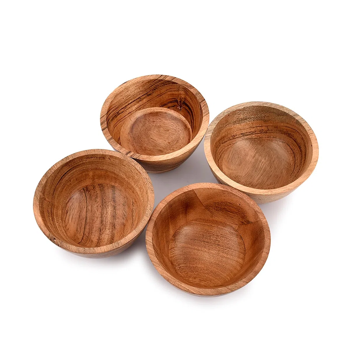 Ciotola per snack, in legno di acacia, decorativa, per snack, gioielli, chiavi e decorazioni per la casa (set di 4) (11,4 x 11,4 x 6,3 cm)