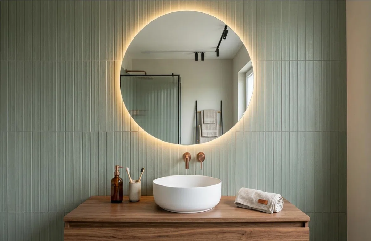 BD ART - Specchio da parete – rotondo Ø 70 cm – con illuminazione a LED – Colore della luce caldo 3600 K, IP44 – grande