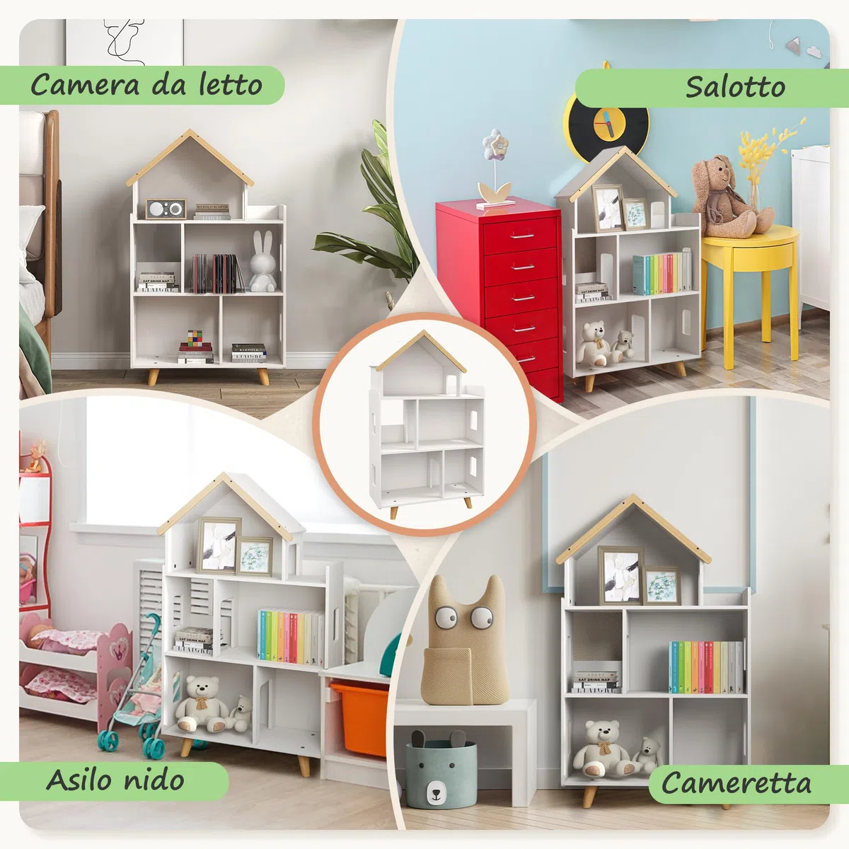 ZONEKIZ Libreria per Bambini 3-6 Anni a 3 Livelli per Libri e Giochi, in MDF e Legno di Pino, 65x25x108.5 cm, Bianco